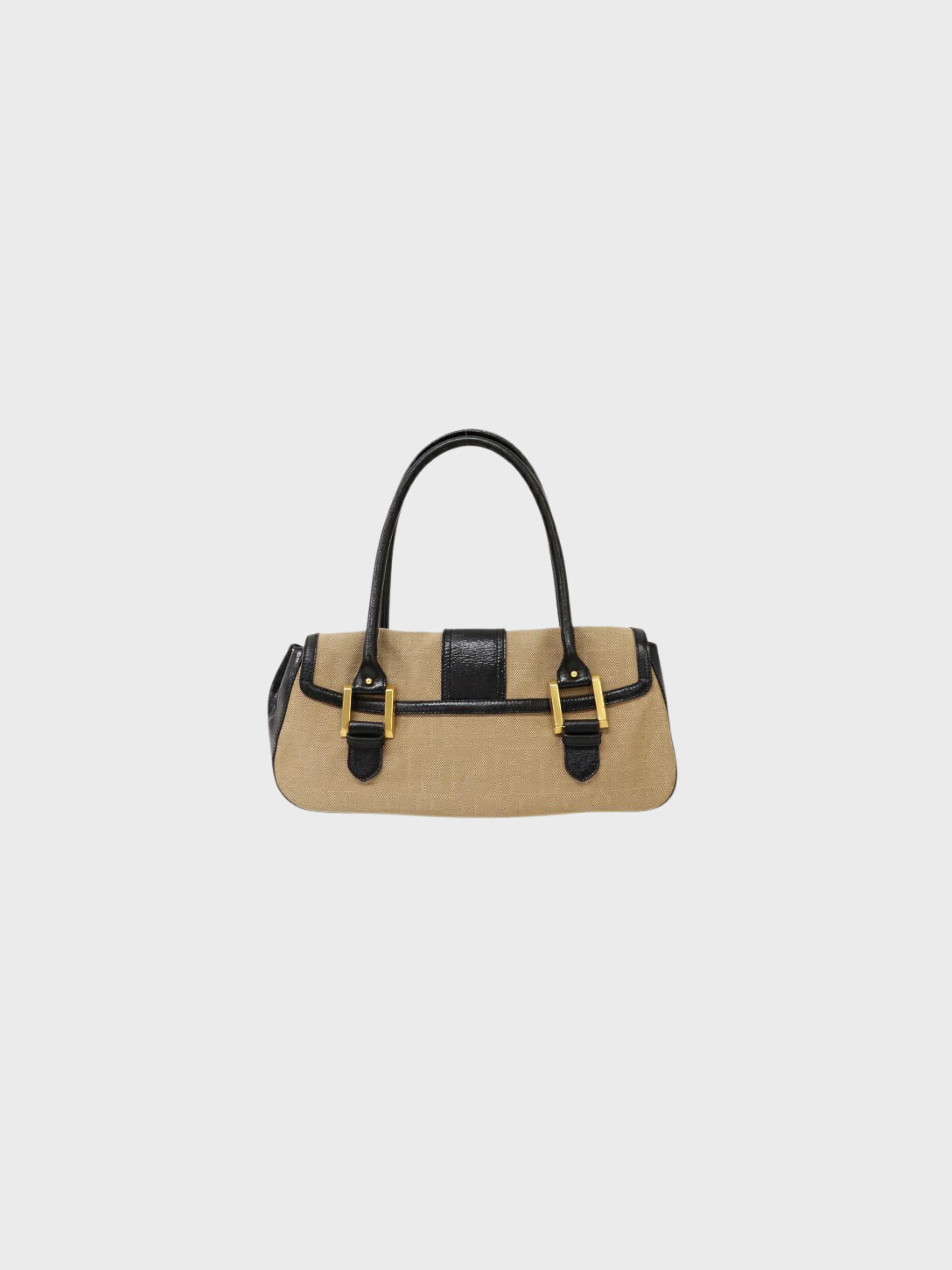 Fendi 2000s Beige Black Canvas Leather Zucca Logo Hardware Handbag - Image 2