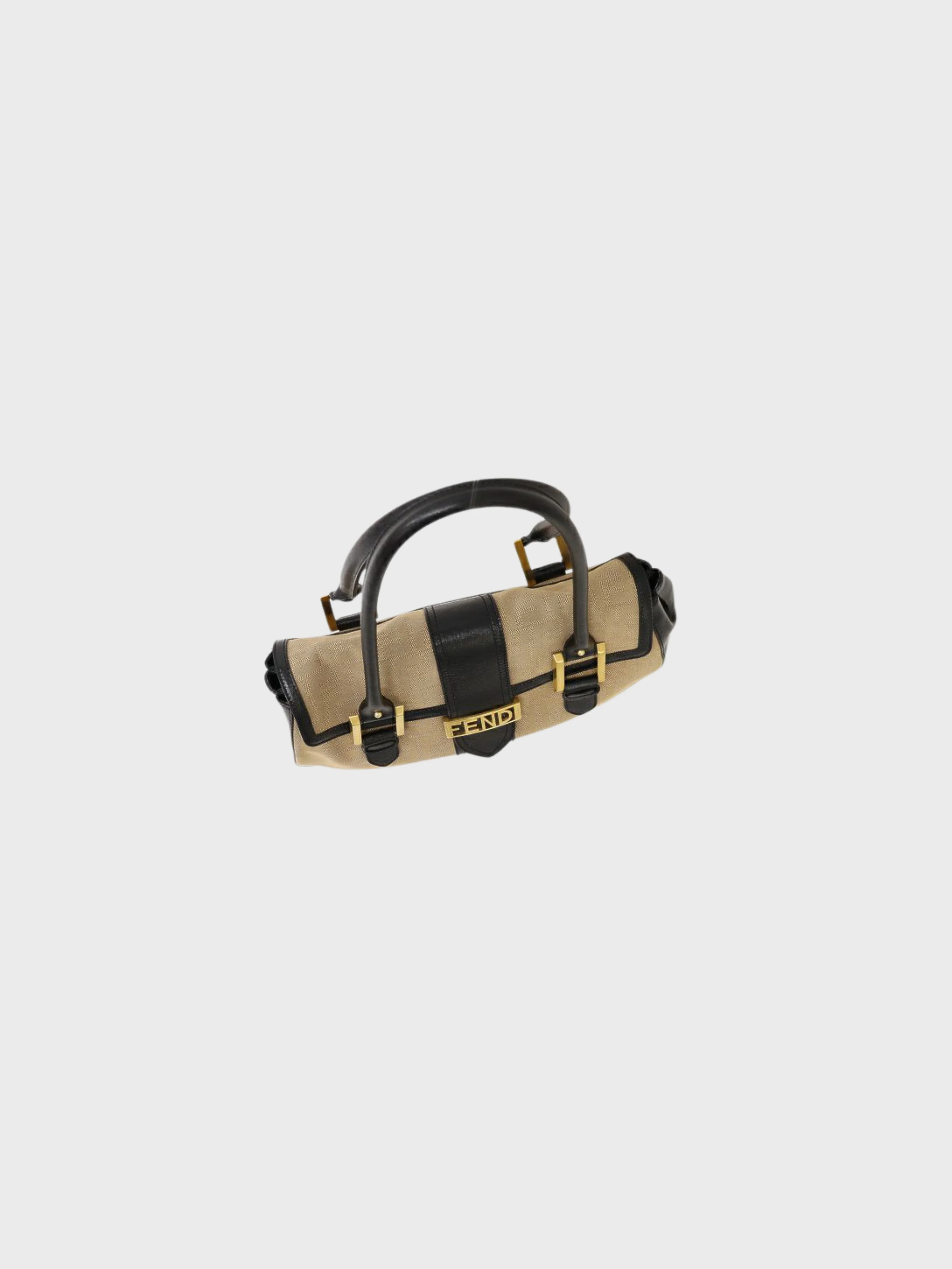 Fendi 2000s Beige Black Canvas Leather Zucca Logo Hardware Handbag - Image 6