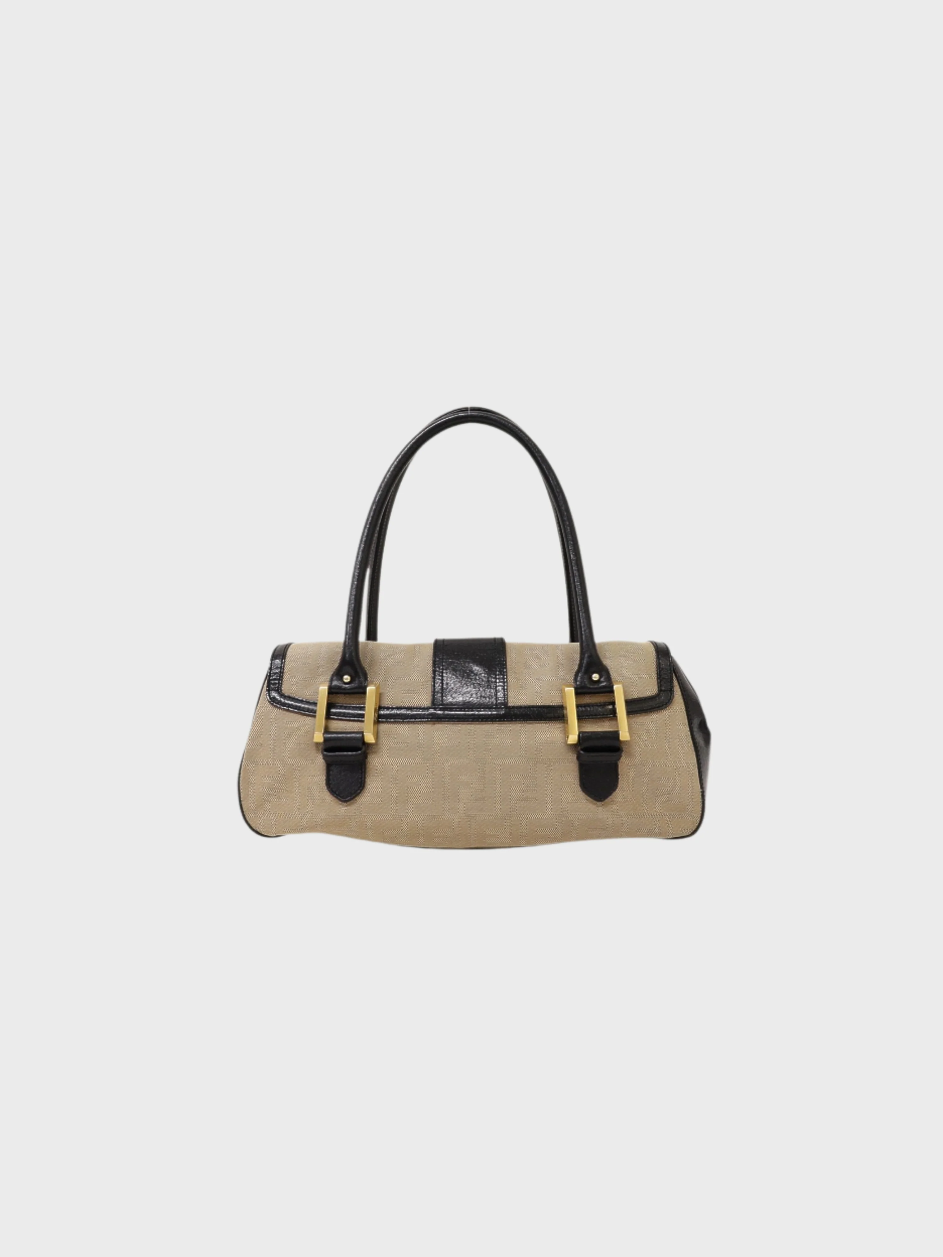 Fendi 2000s Beige Black Logo Canvas Leather Handbag - Image 2