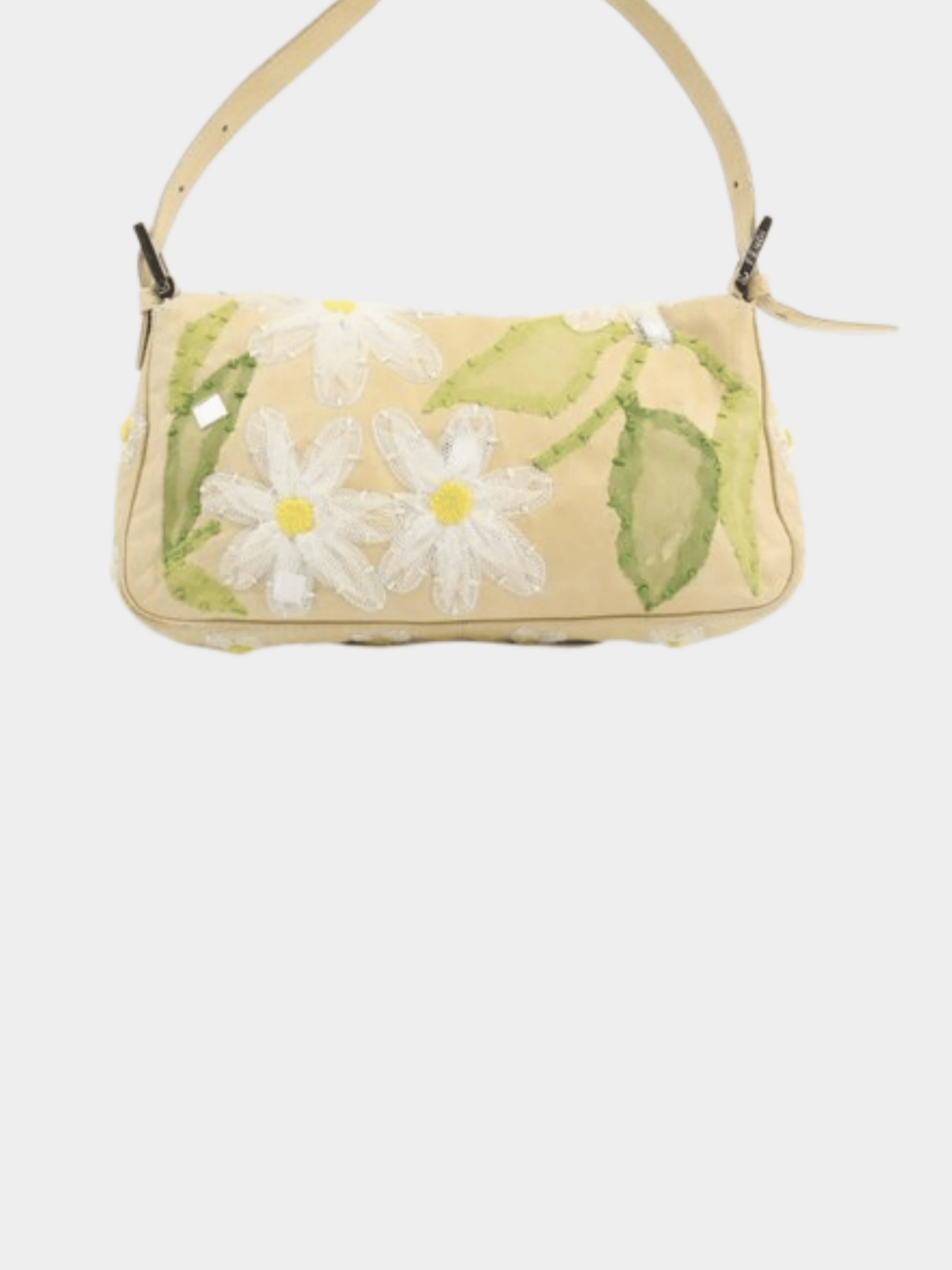 Fendi 2000s Beige Leather Daisy Baguette - Image 2