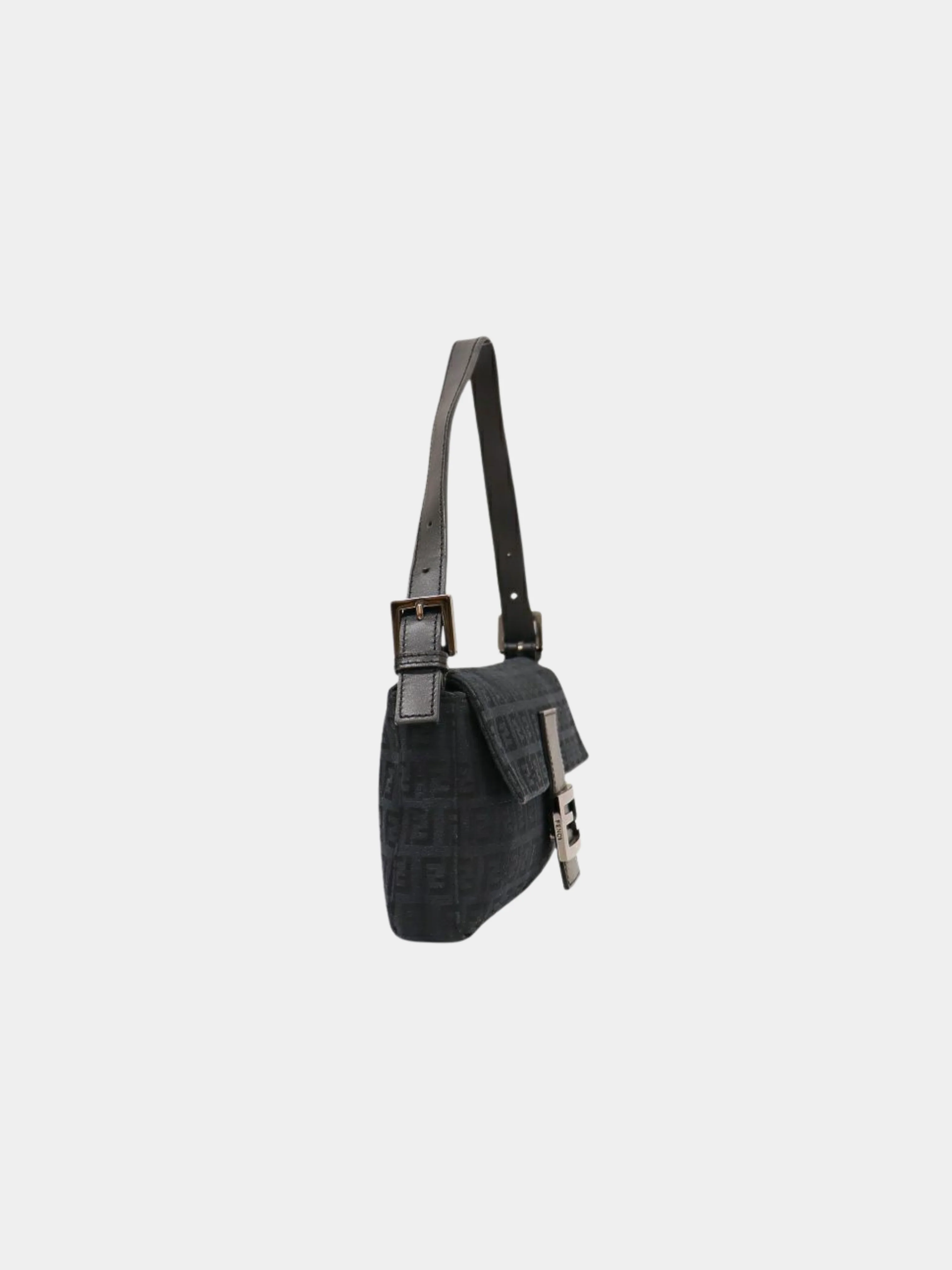 Fendi 2000s Black Canvas and Leather Zucca Mamma Baguette Bag - Image 3