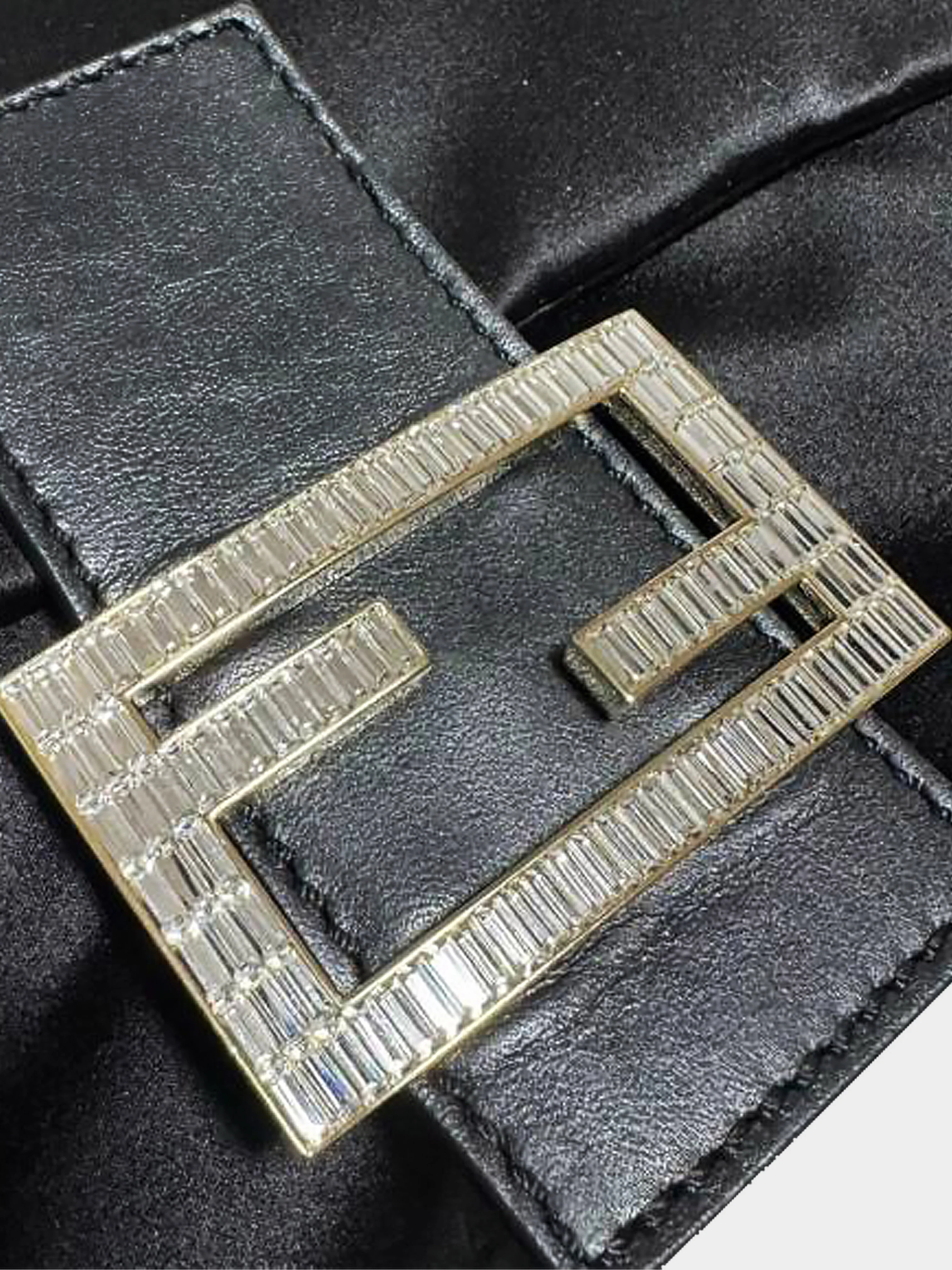 Fendi 2000s Black Satin Rhinestone Baguette - Image 4