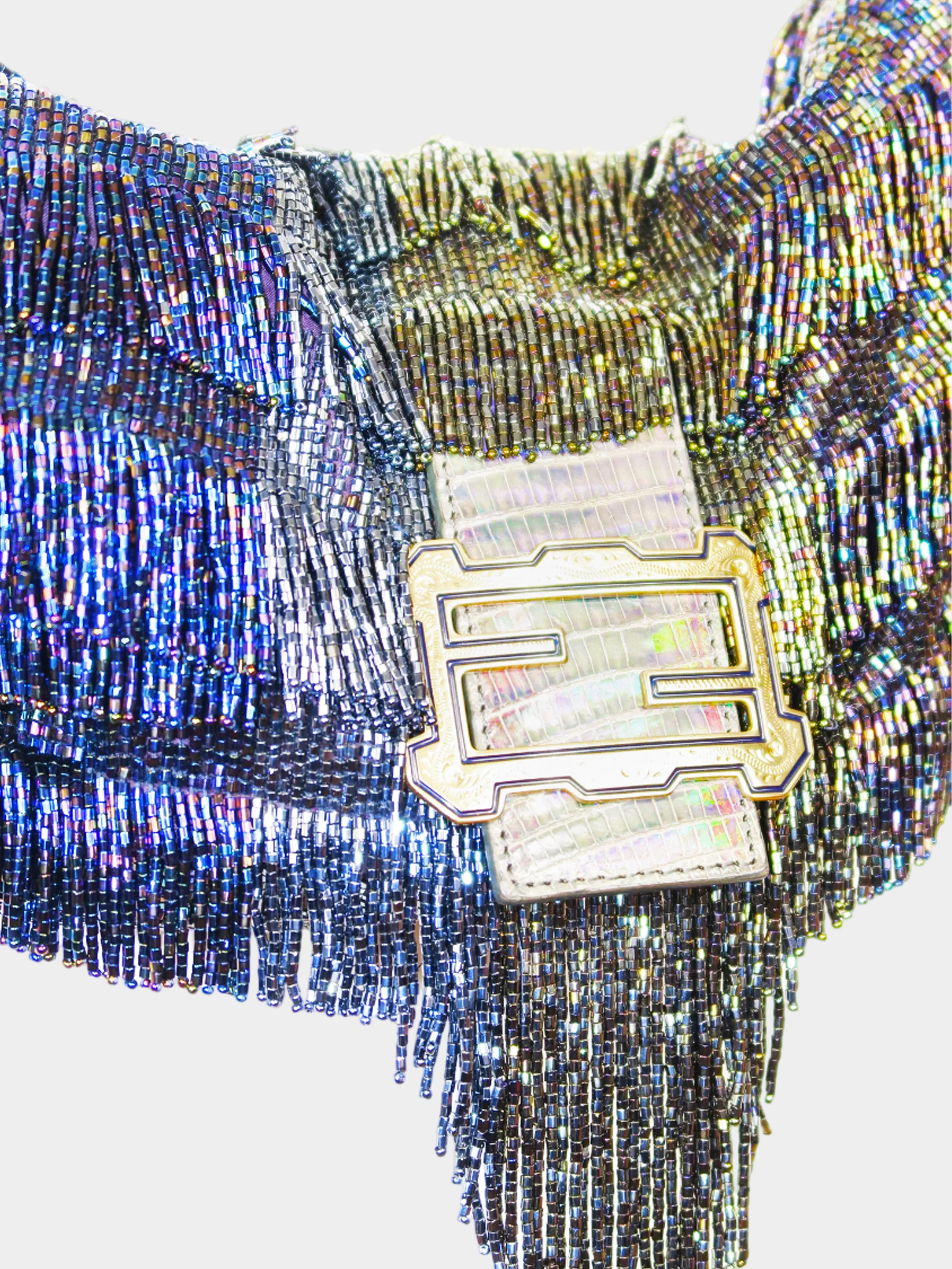 Fendi 2000s Blue and Black Ombre Iridescent Rare Beaded Baguette Bag - Image 2