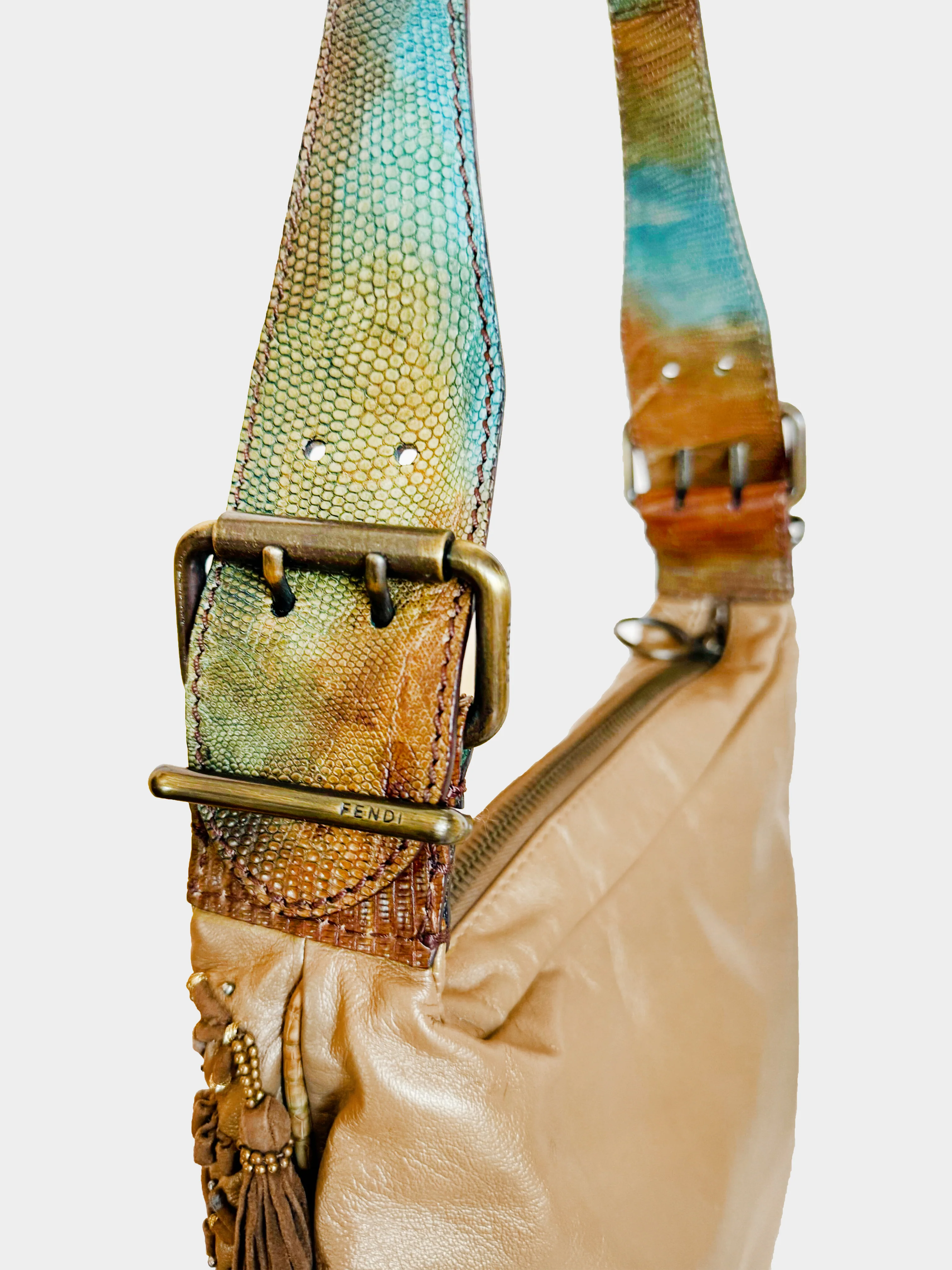 Fendi 2000s Rare Boho-style Fringe Tassel Oyster Bag - Image 3