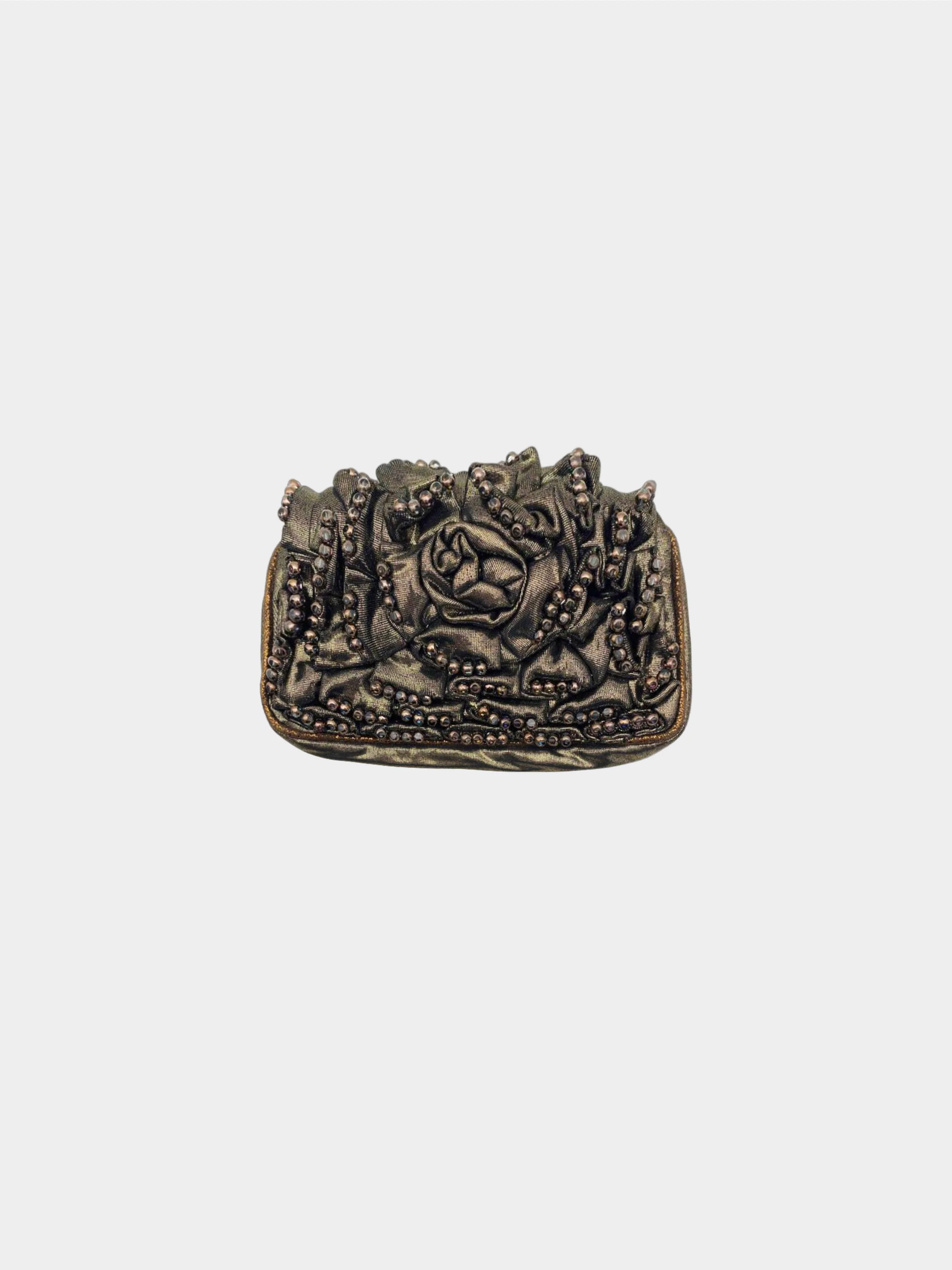 Fendi 2000s Bronze Ruched Beaded Borderline Clutch - Image 2