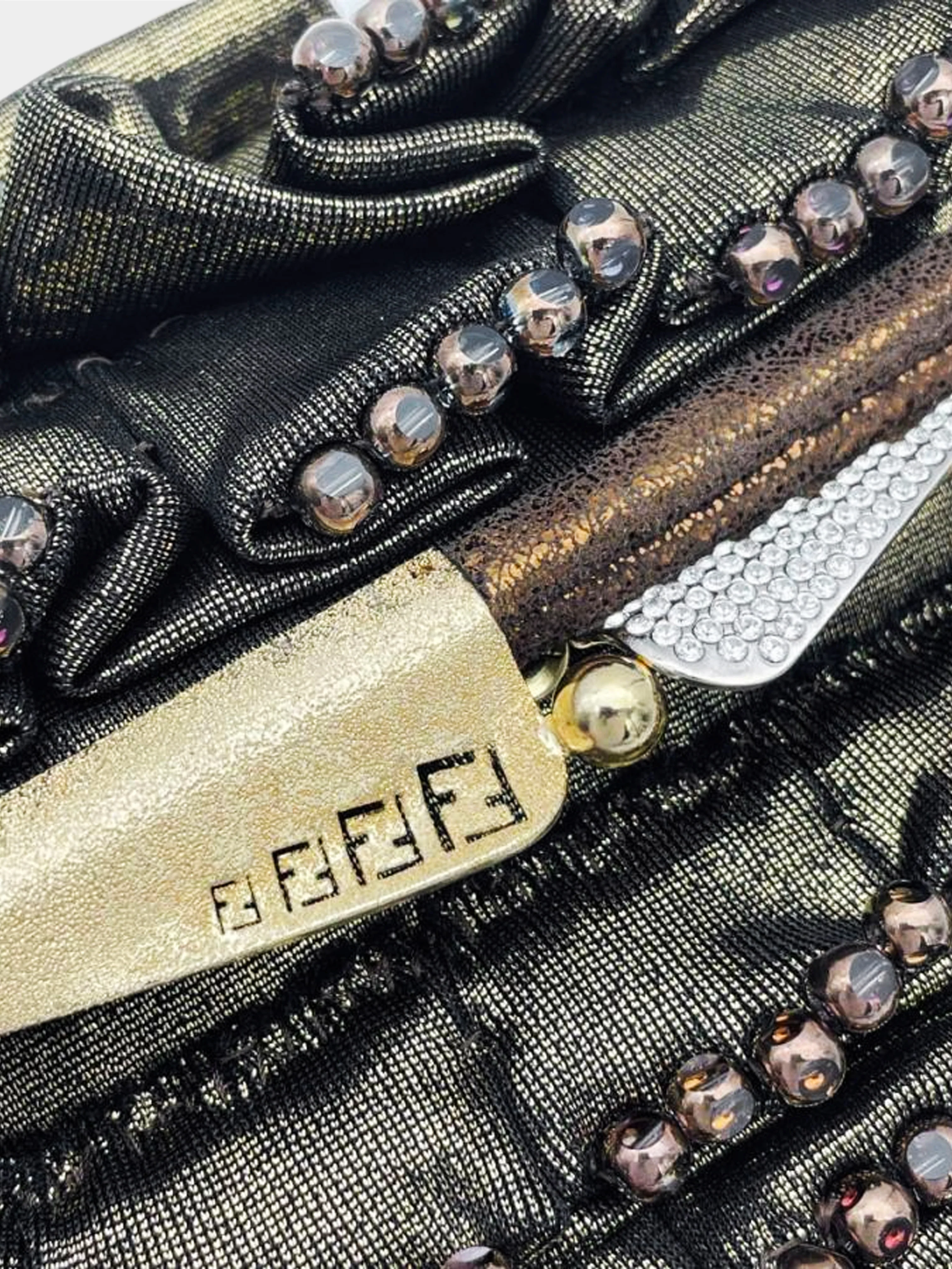 Fendi 2000s Bronze Ruched Beaded Borderline Clutch - Image 3