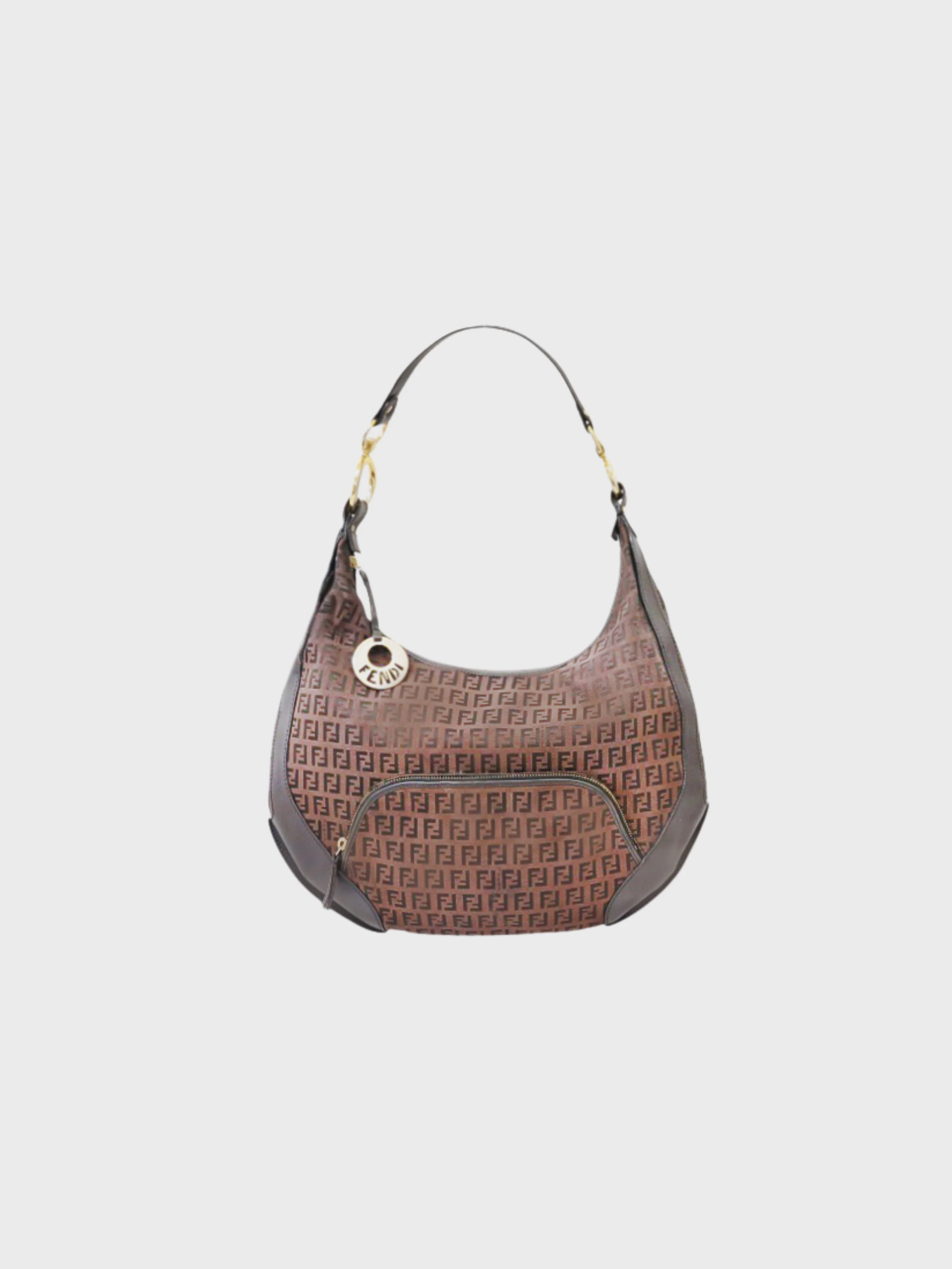 Fendi 2000s Brown Black Zucchino Canvas One Shoulder Bag