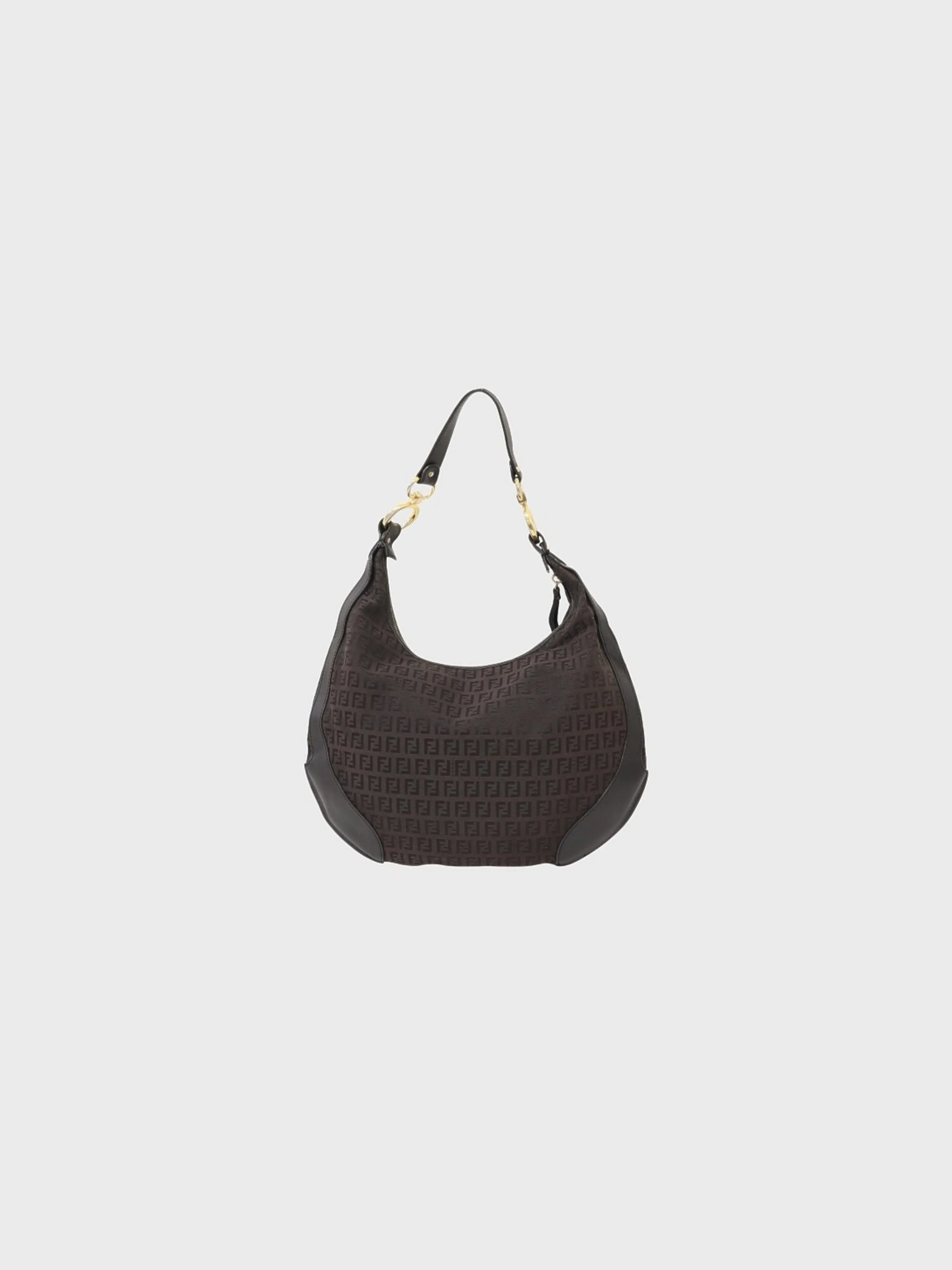 Fendi 2000s Brown Black Zucchino Canvas One Shoulder Bag - Image 3