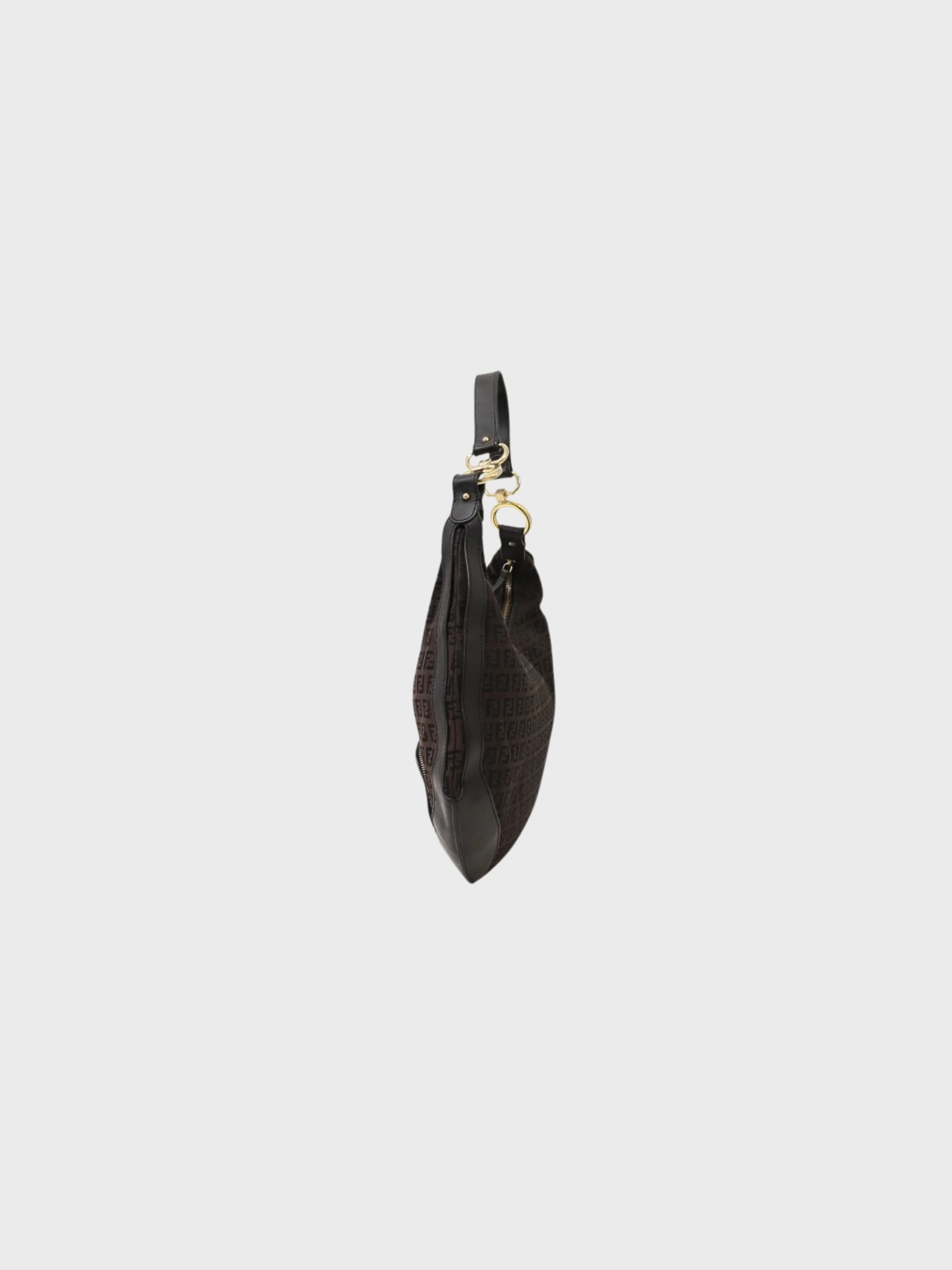 Fendi 2000s Brown Black Zucchino Canvas One Shoulder Bag - Image 4