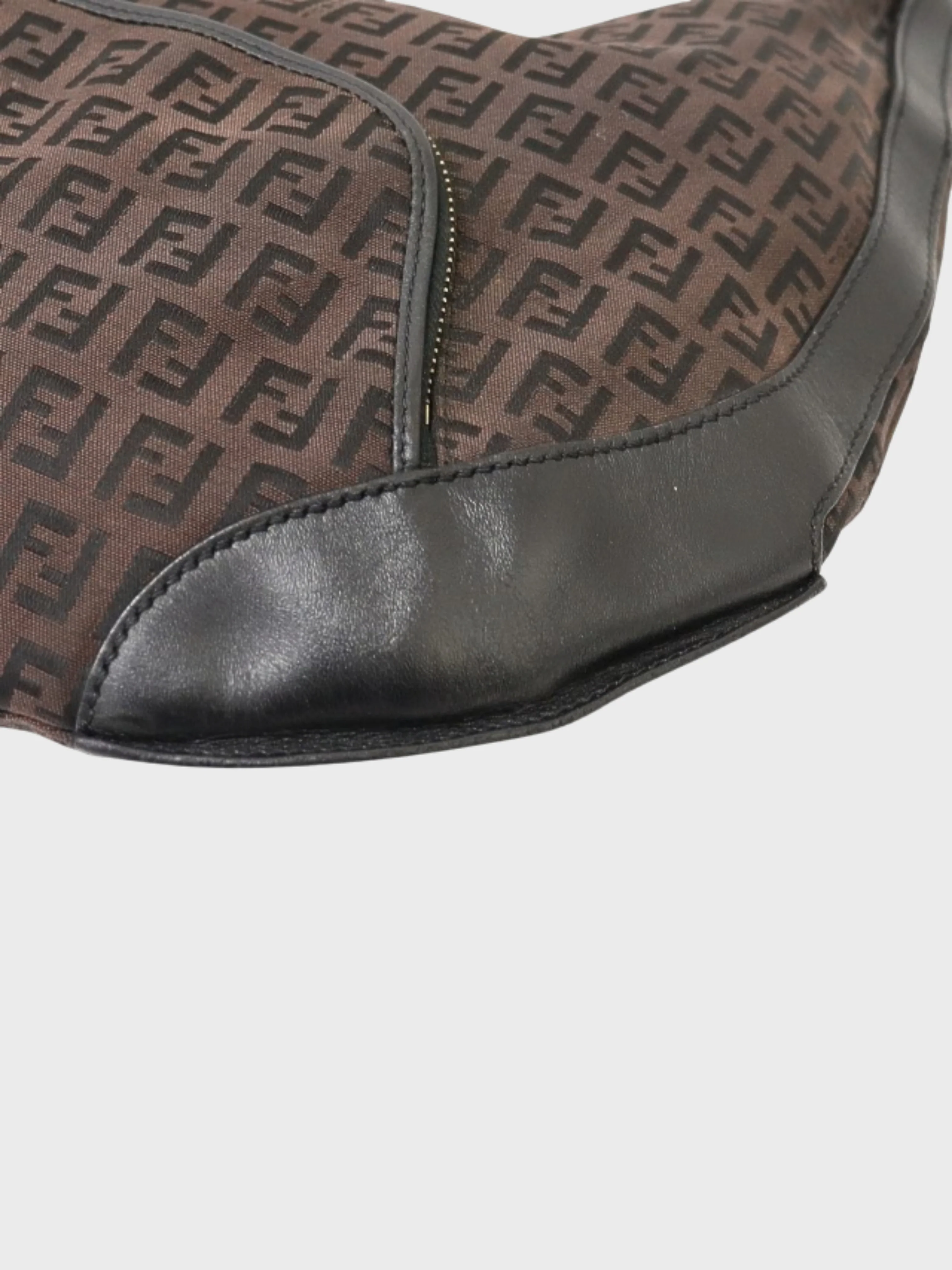 Fendi 2000s Brown Black Zucchino Canvas One Shoulder Bag - Image 6