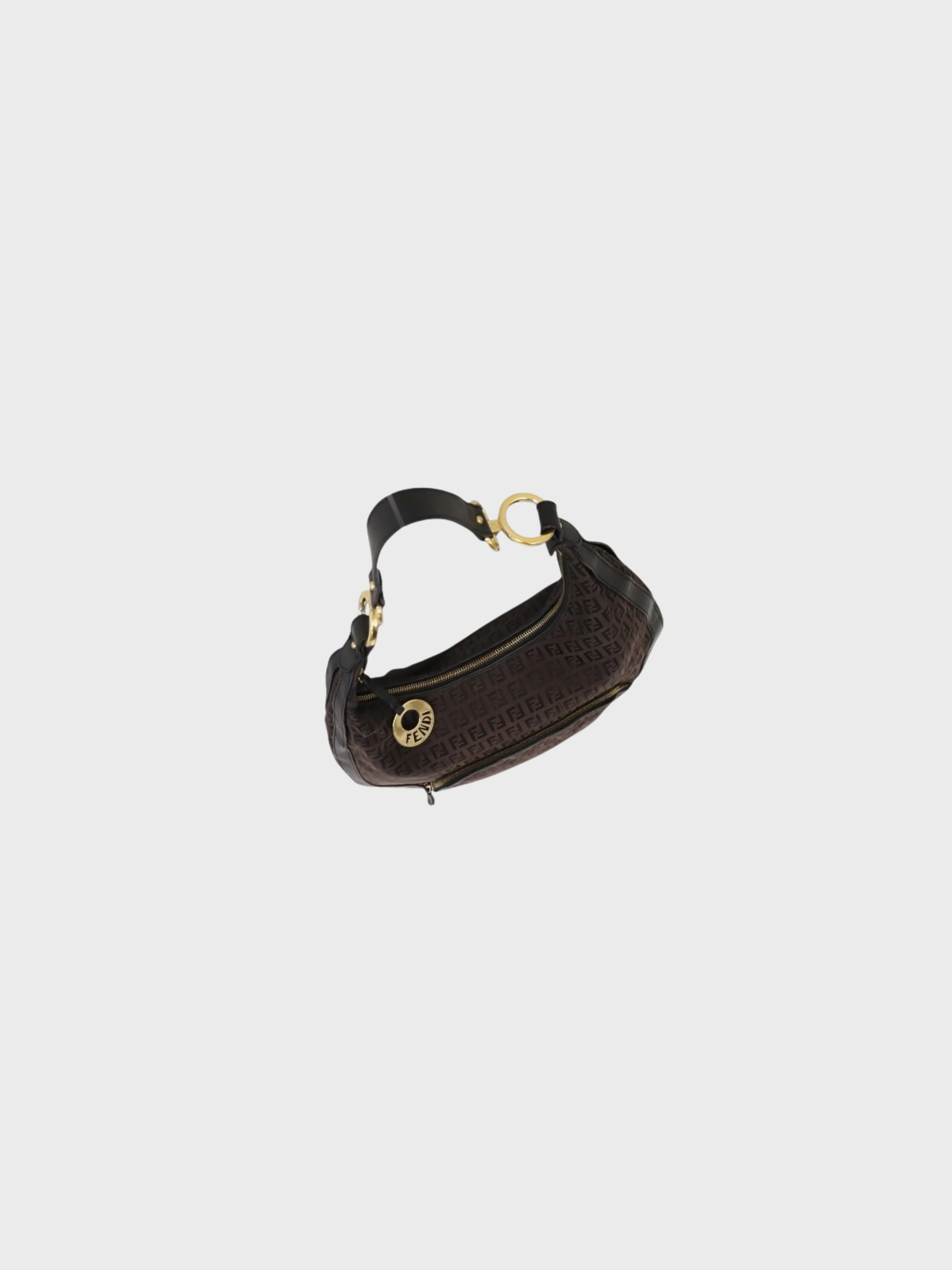 Fendi 2000s Brown Black Zucchino Canvas One Shoulder Bag - Image 7