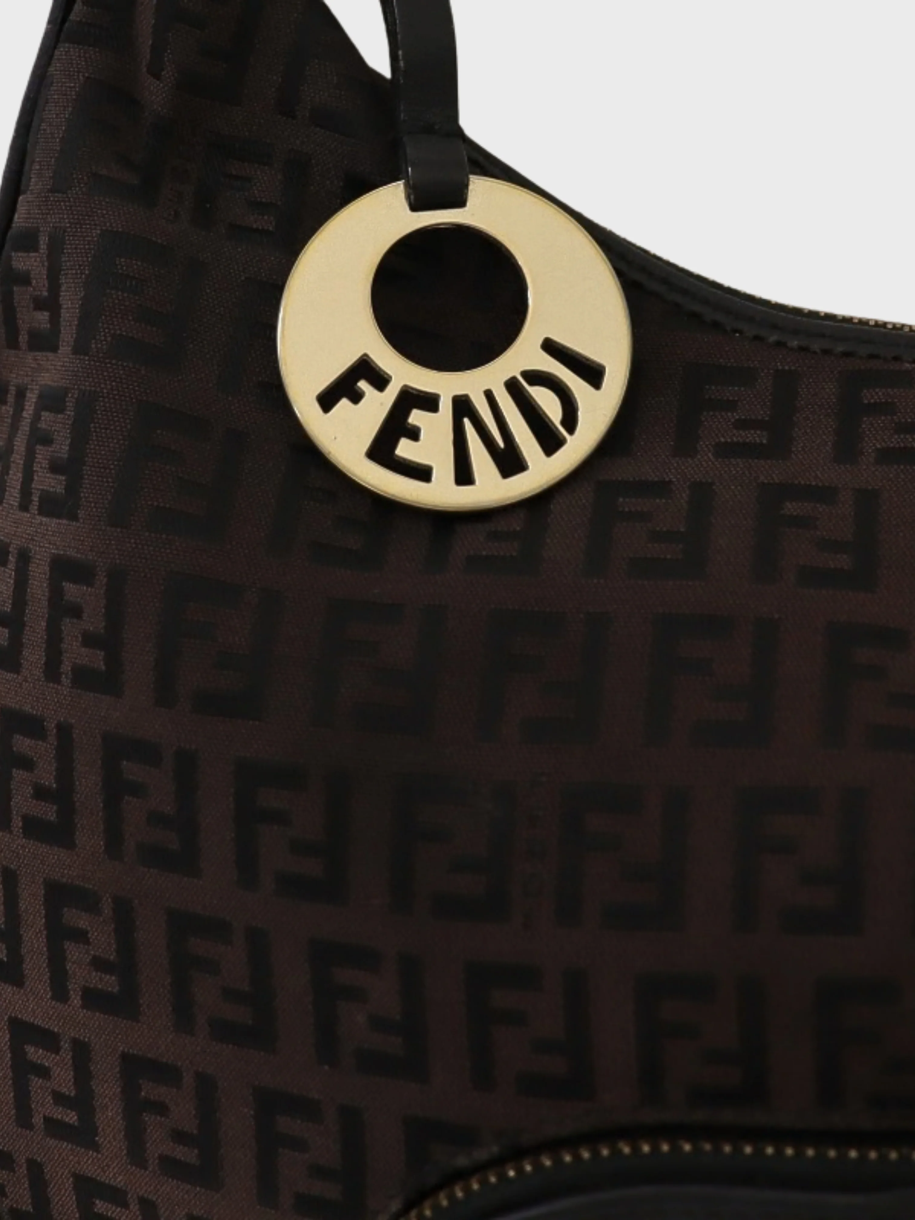 Fendi 2000s Brown Black Zucchino Canvas One Shoulder Bag - Image 8