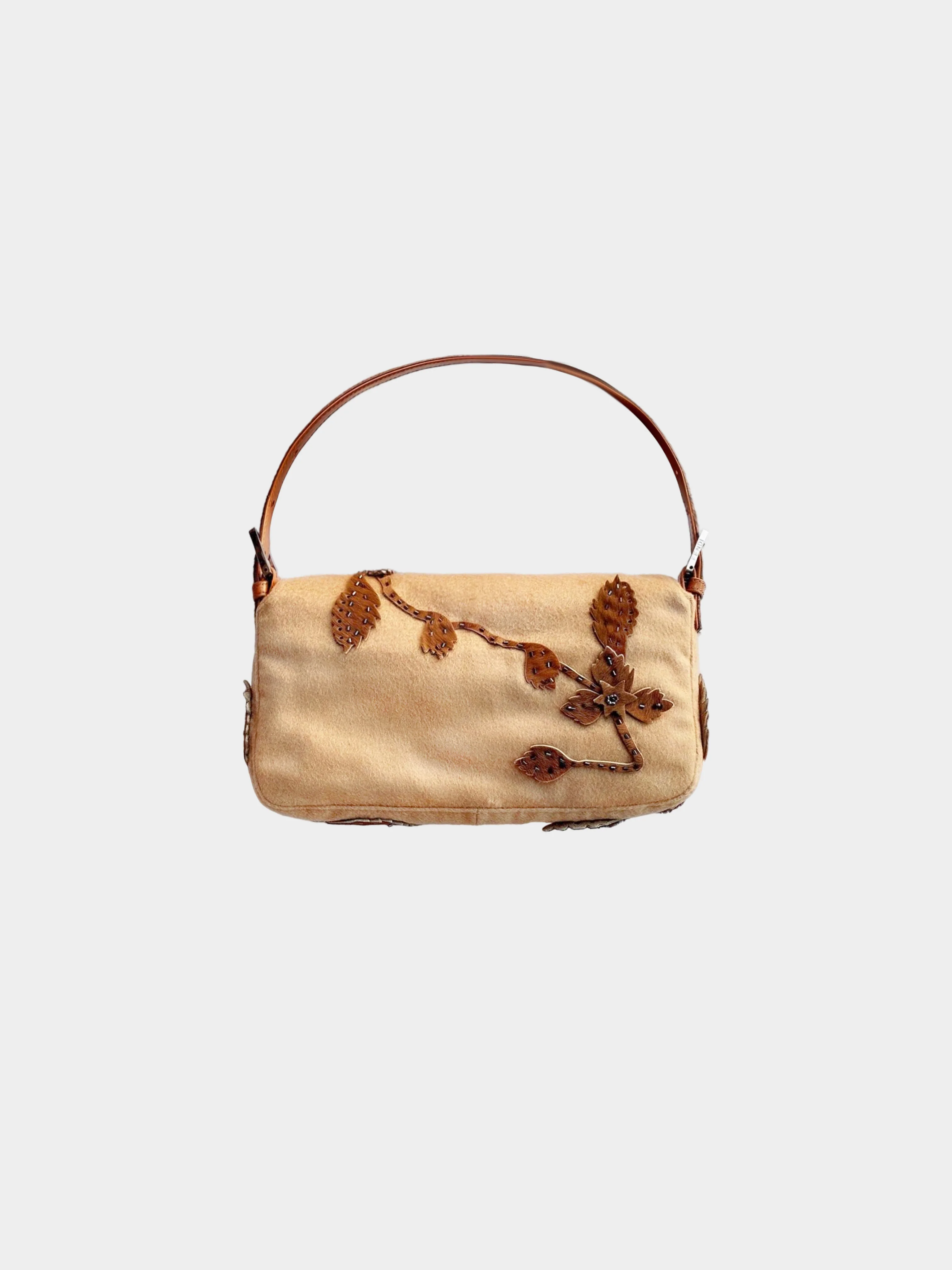 Fendi 2000s Brown Felt and Pony Hair Applique Baguette - Image 2