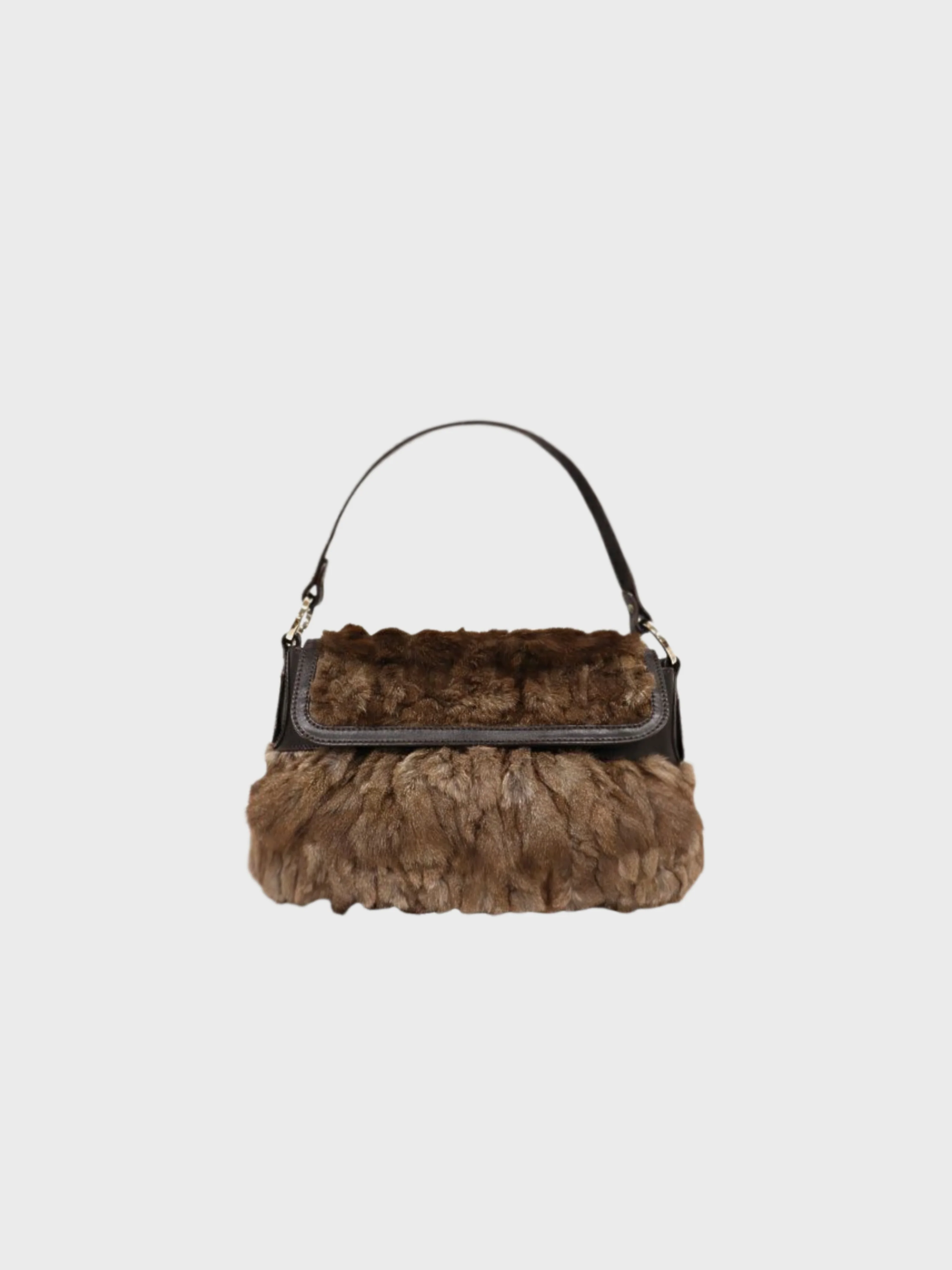 Fendi 2000s Brown Fur Leather One-Shoulder Bag