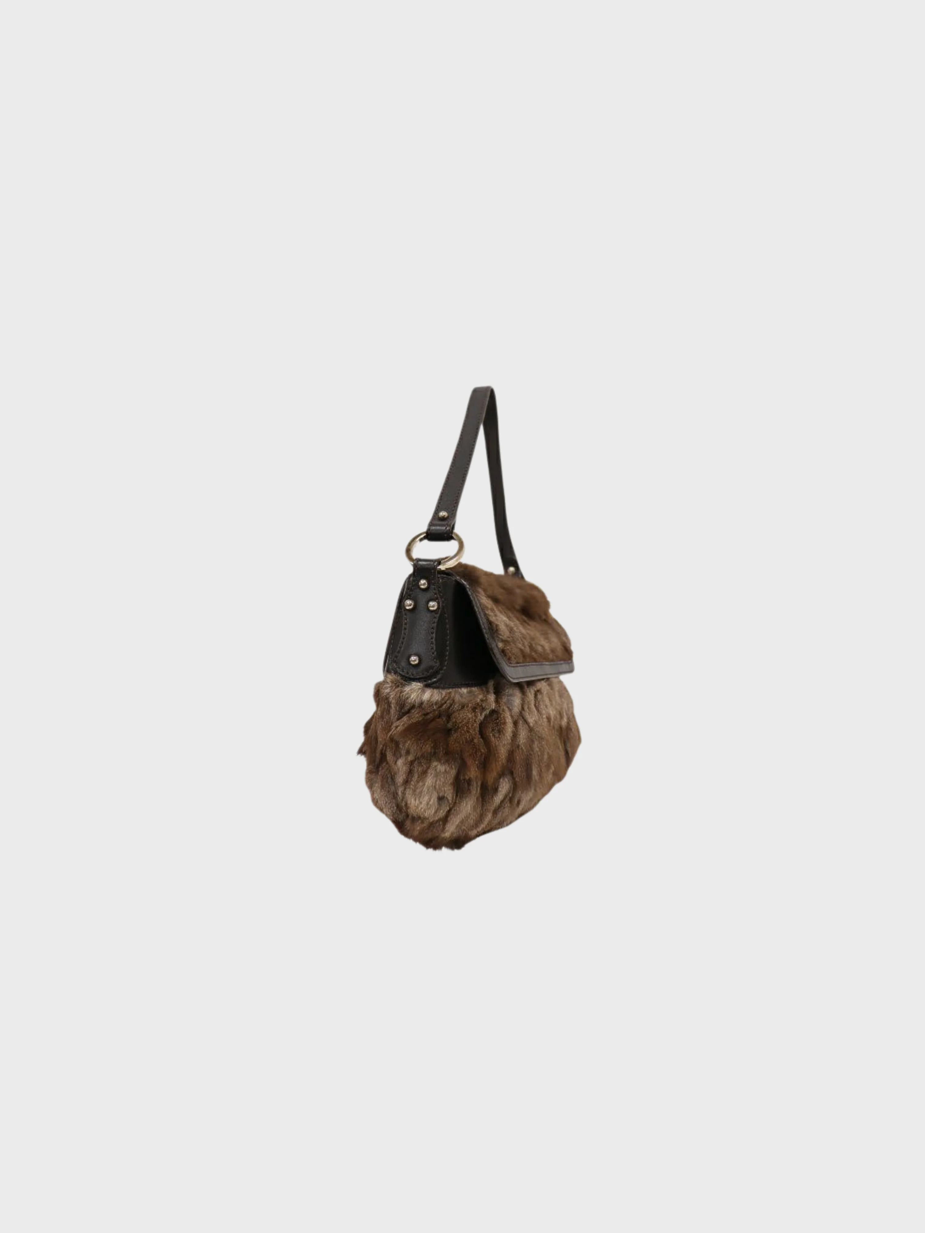 Fendi 2000s Brown Fur Leather One-Shoulder Bag - Image 4