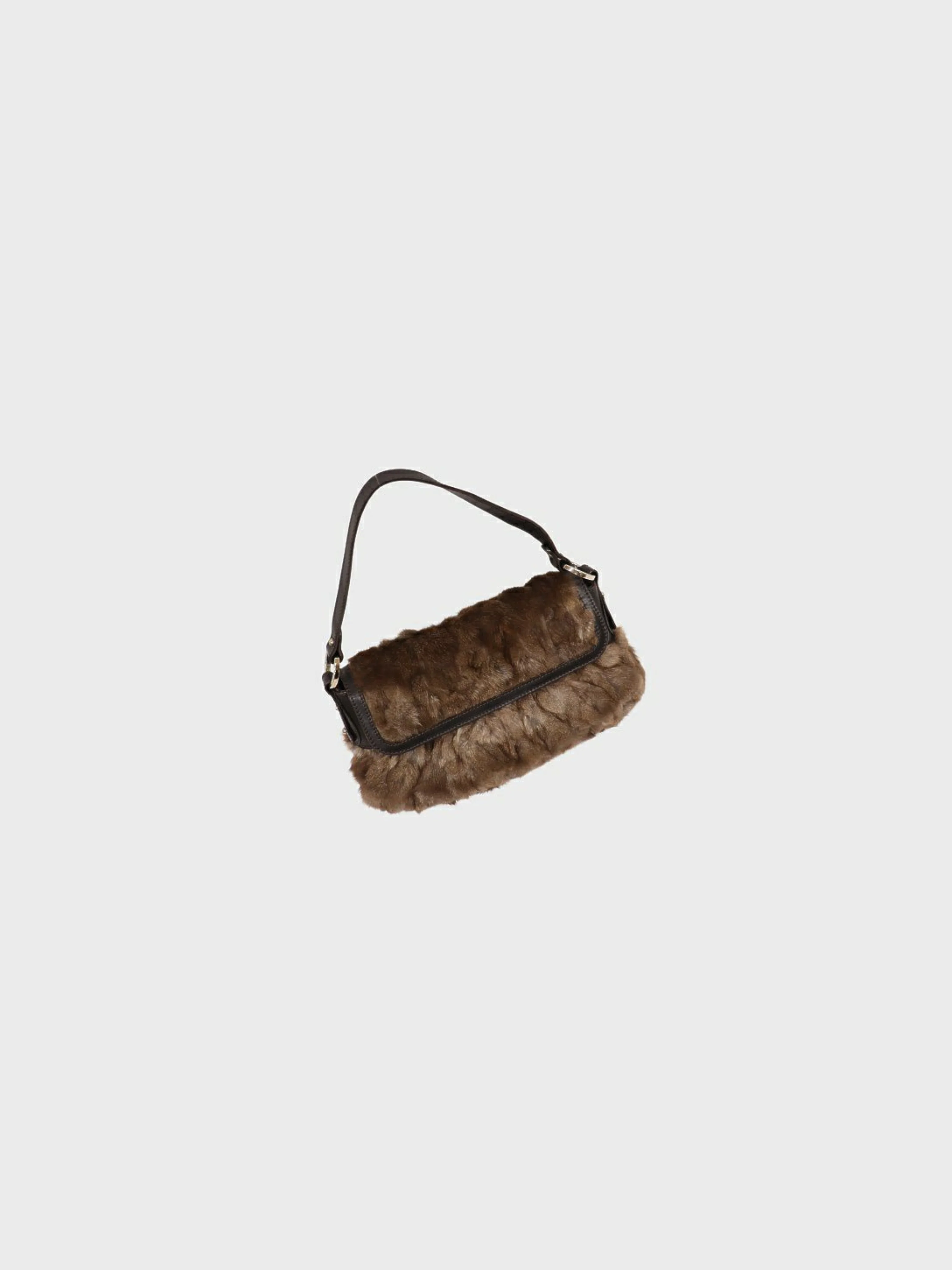 Fendi 2000s Brown Fur Leather One-Shoulder Bag - Image 5