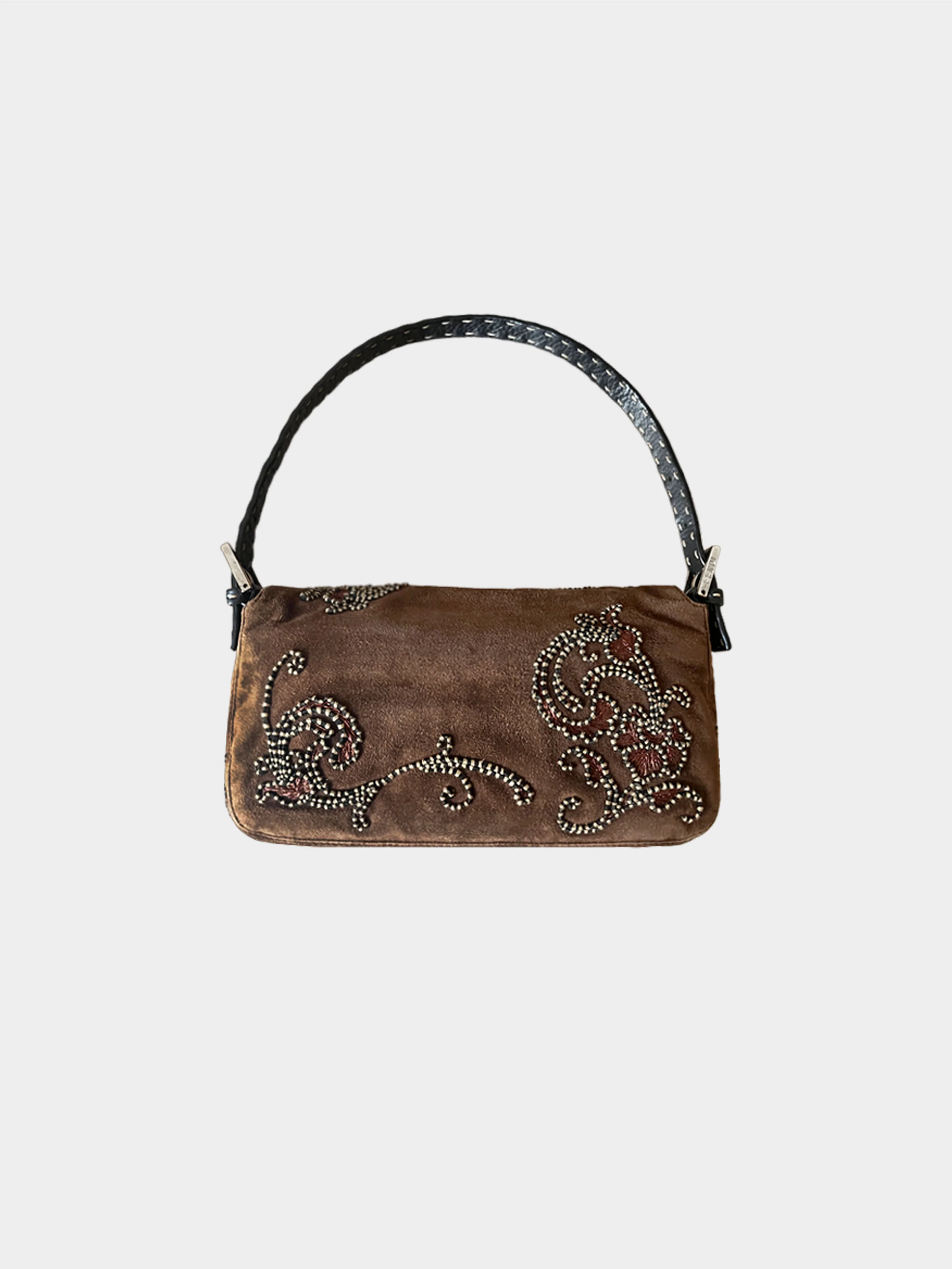Fendi 2000s Brown Suede Embroidered Baguette - Image 2