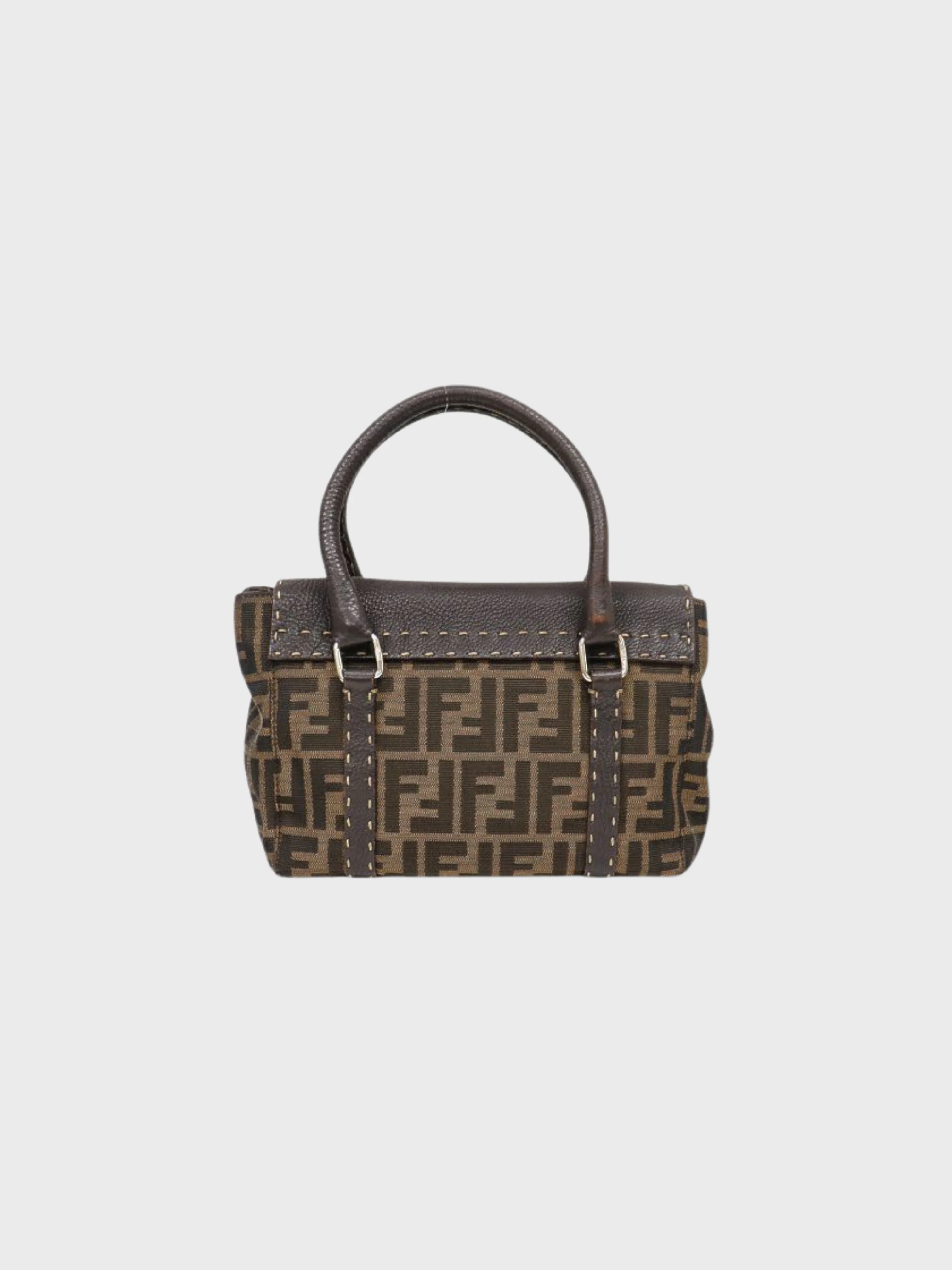Fendi 2000s Brown Zucca Canvas Leather Handbag - Image 2