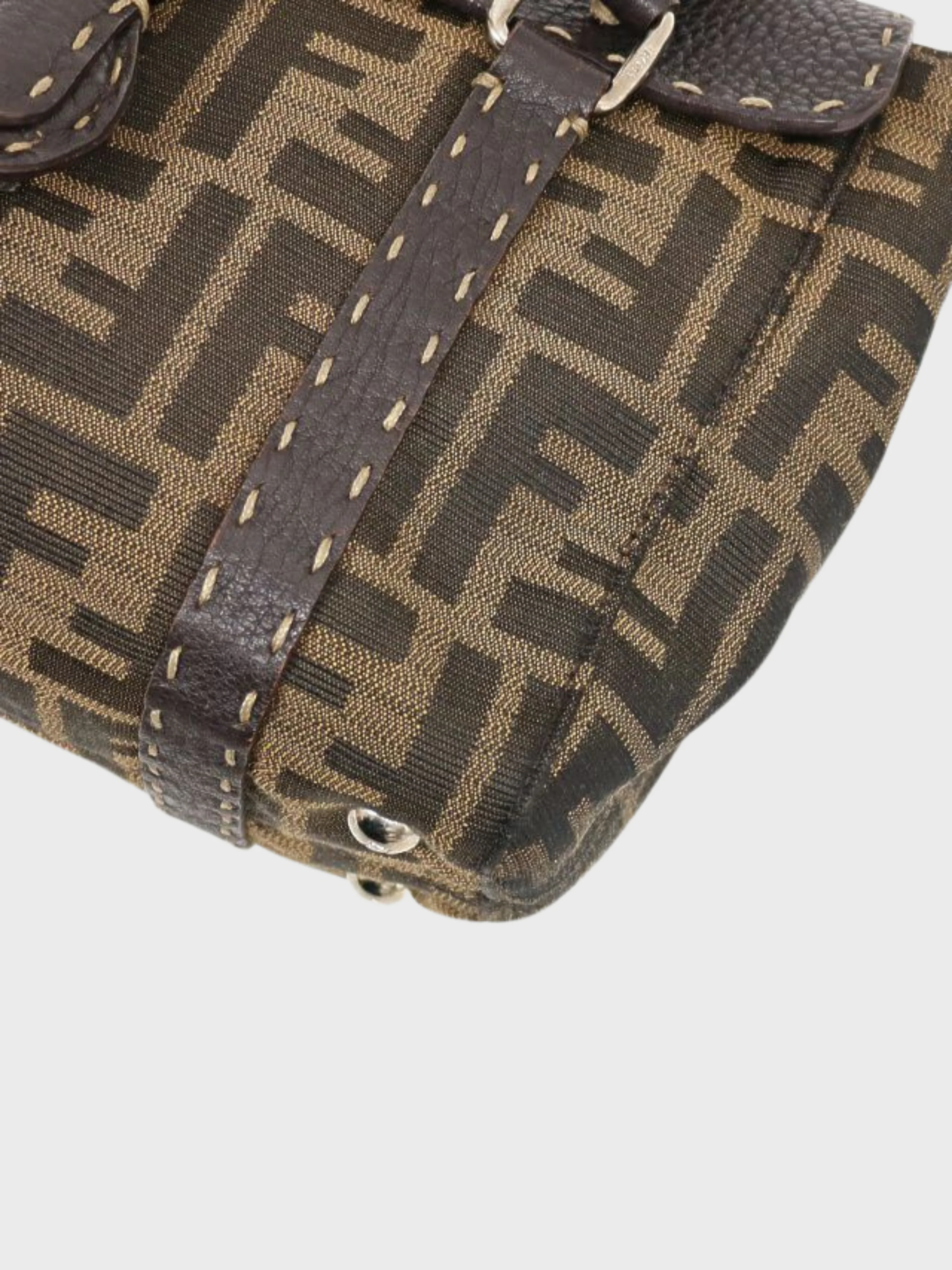 Fendi 2000s Brown Zucca Canvas Leather Handbag - Image 4