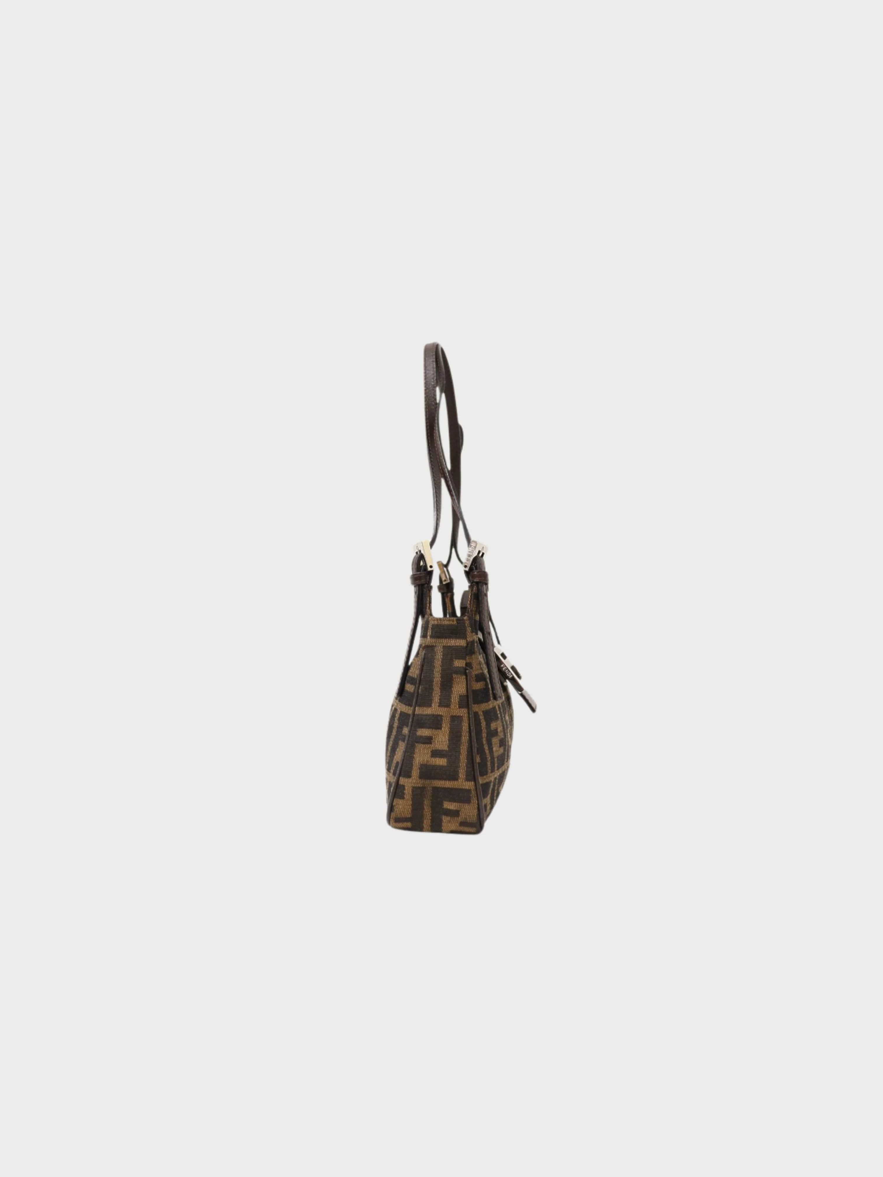 Fendi 2000s Brown Zucca Canvas Leather One-Shoulder Bag - Image 4
