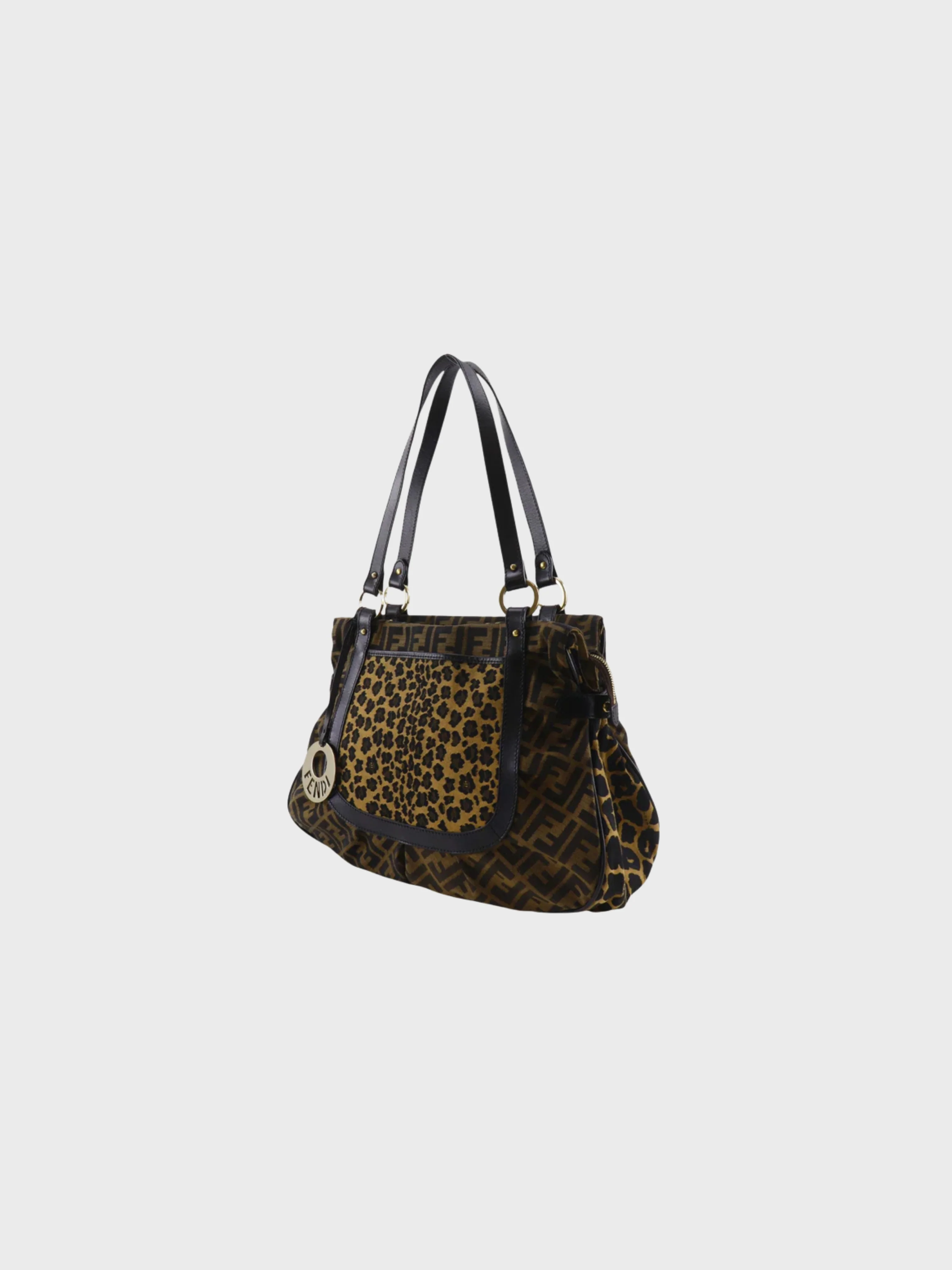 Fendi 2000s Brown Zucca Leopard Nylon Canvas Tote Bag - Image 2