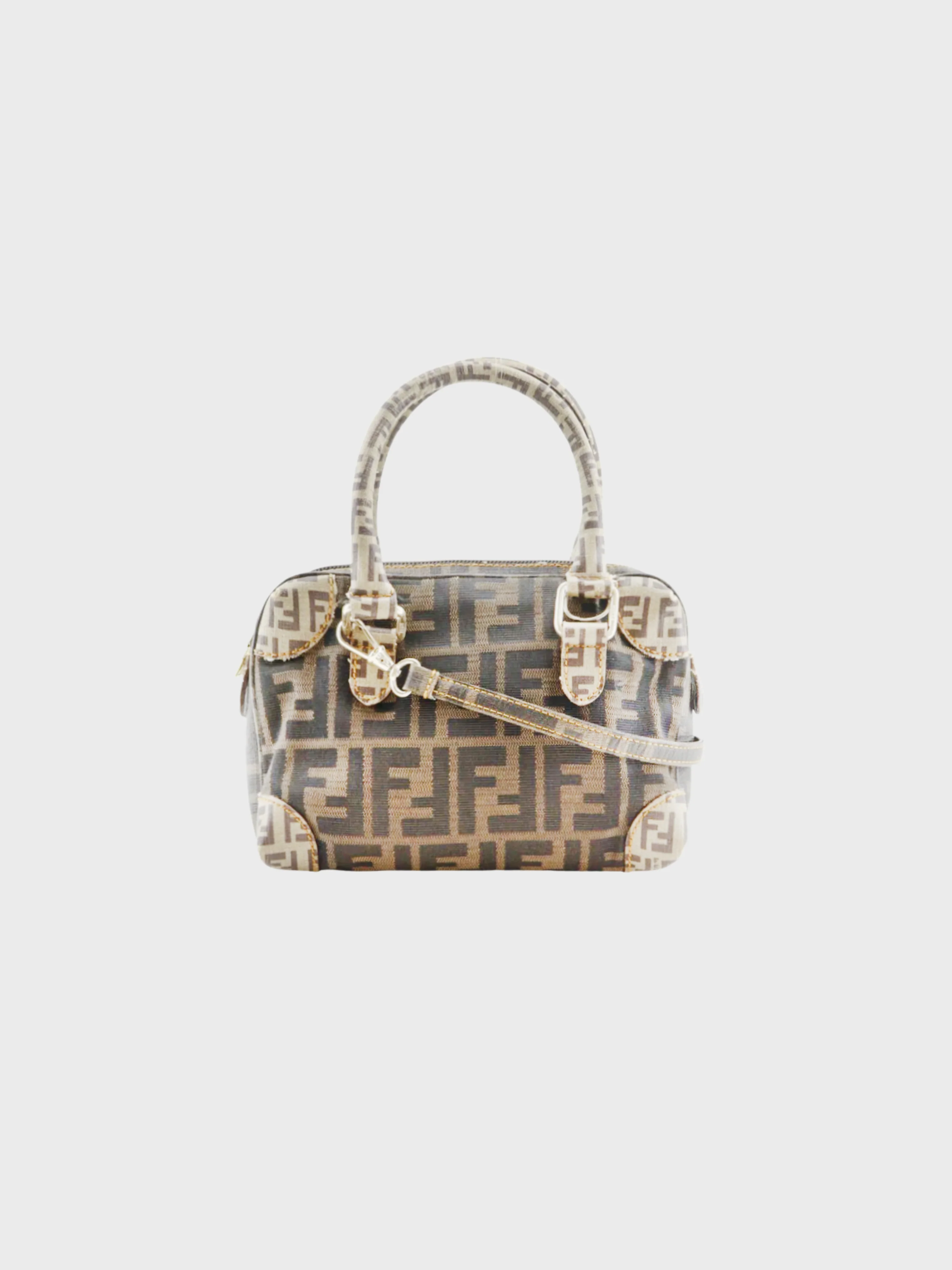 Fendi 2000s Brown Zucca Nylon Canvas Mini Boston 2Way Bag