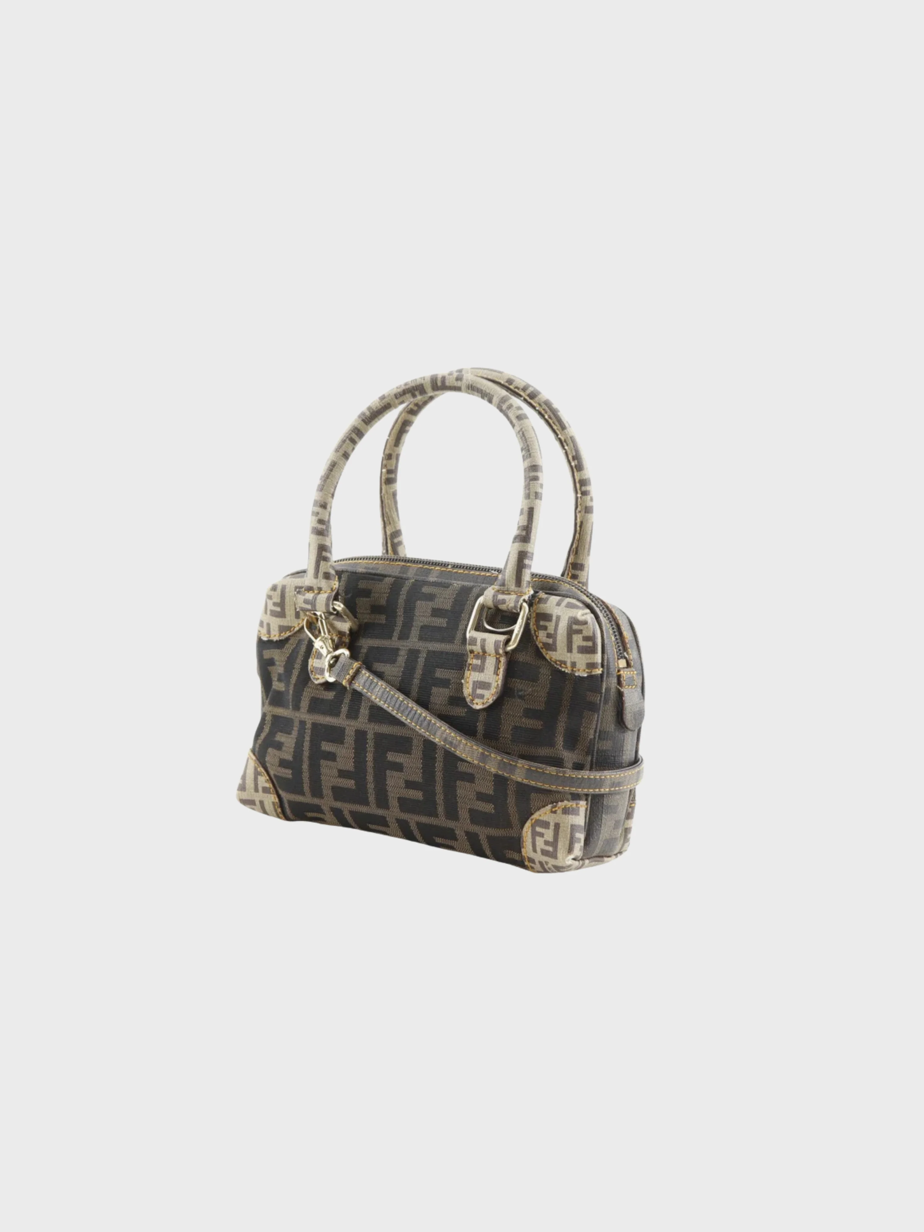 Fendi 2000s Brown Zucca Nylon Canvas Mini Boston 2Way Bag - Image 3