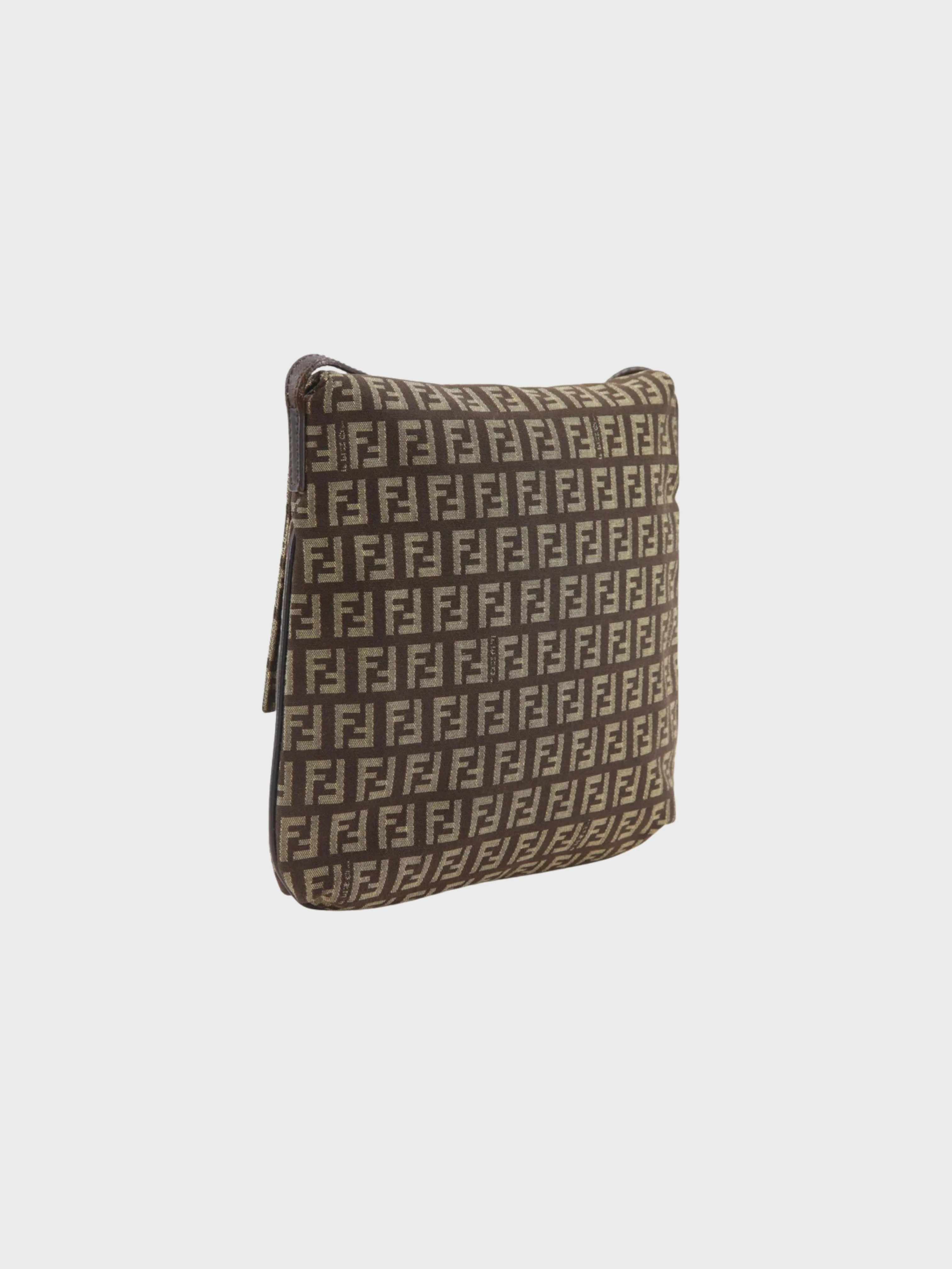 Fendi 2000s Brown Zucchino Canvas Crossbody Shoulder Bag - Image 3