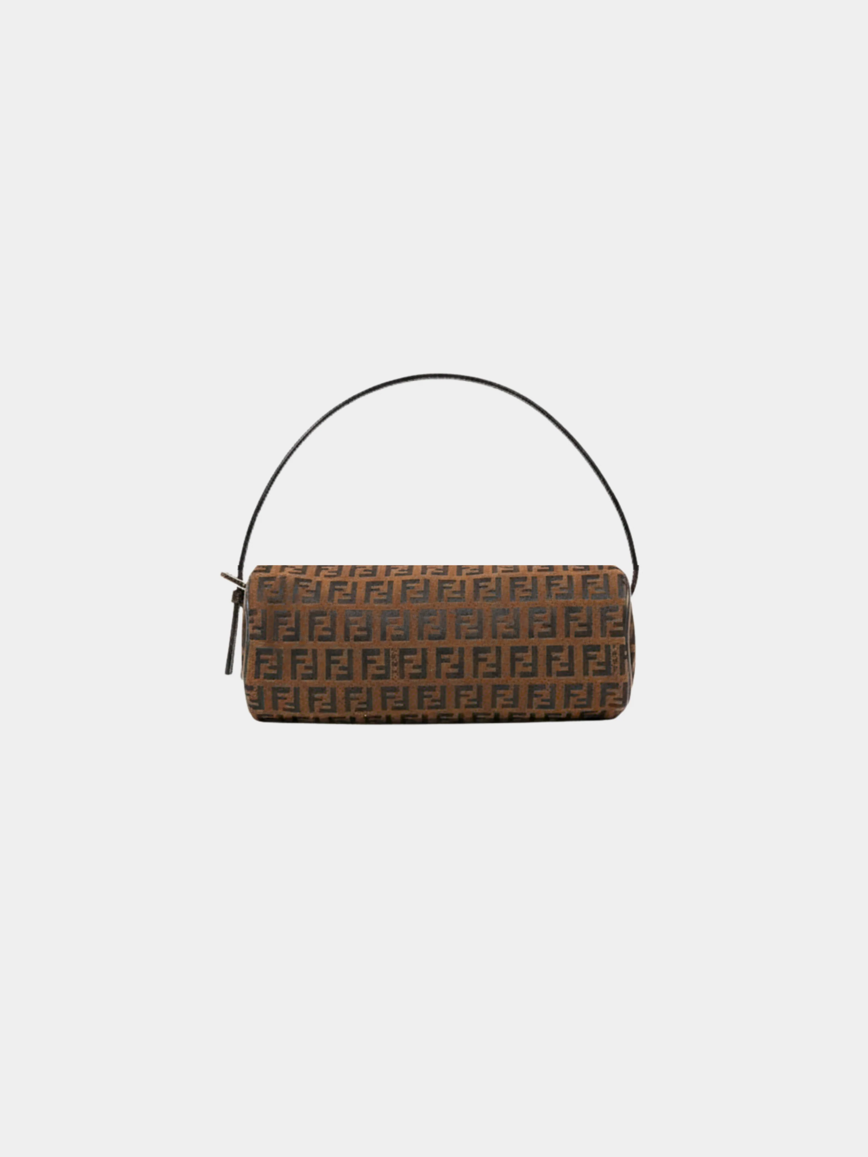 Fendi 2000s Brown Zucchino Canvas Leather Trim One-Shoulder Bag
