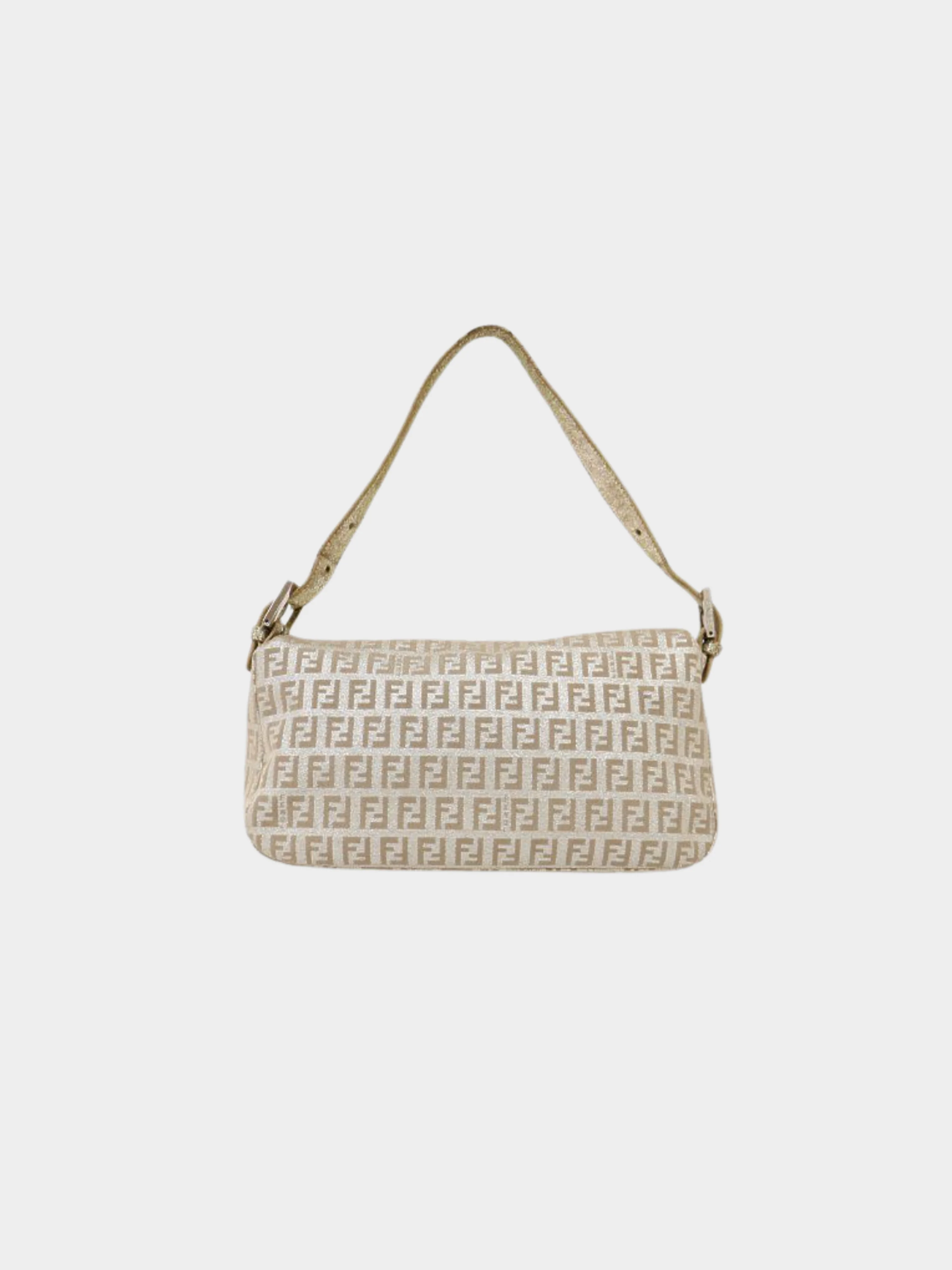 Fendi 2000s Glittery Beige Zucchino Canvas Mamma Baguette Bag - Image 2