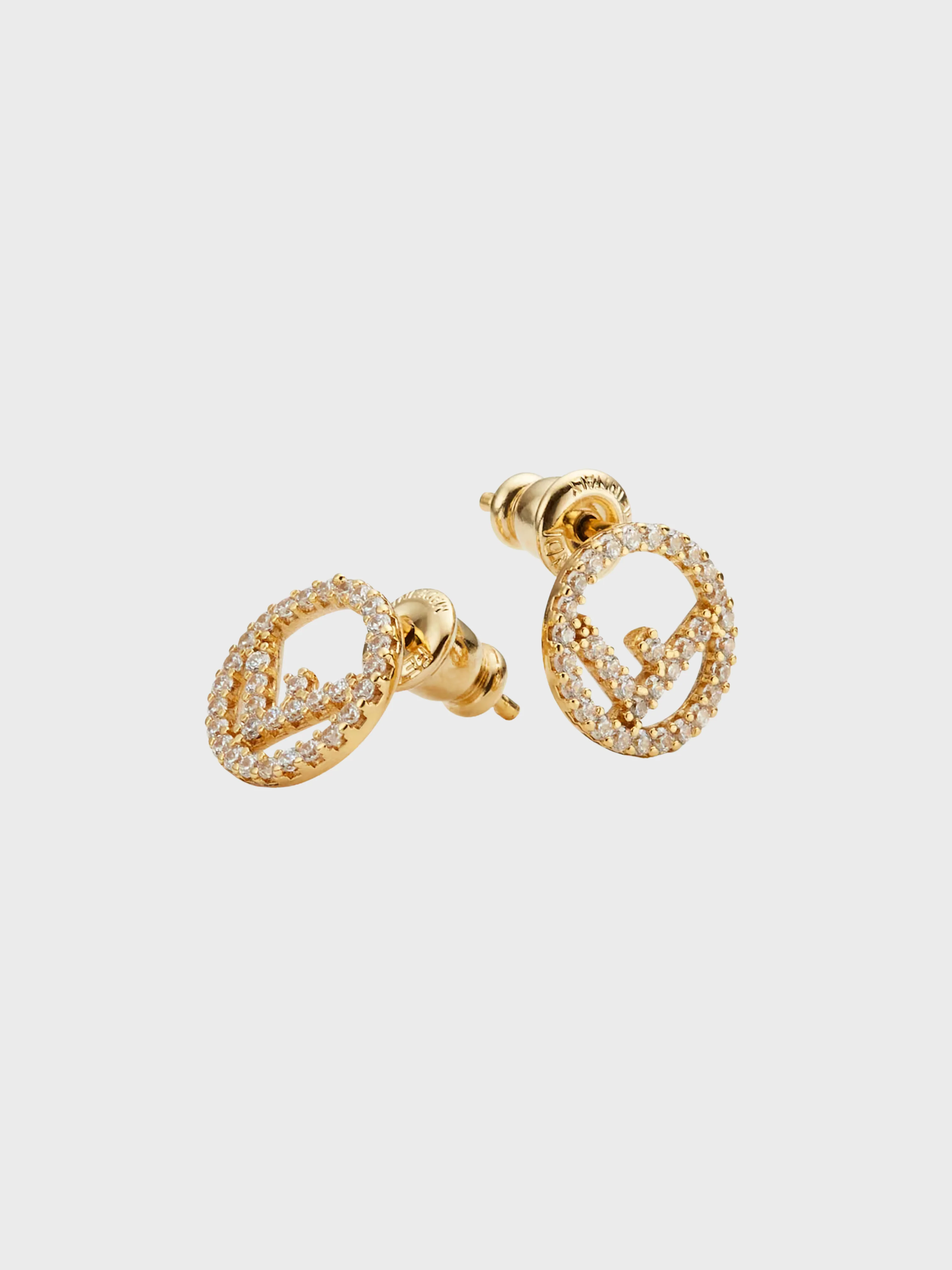 Fendi 2000s Gold Plated Metal Rhinestone F is Fendi Earrings - Image 3