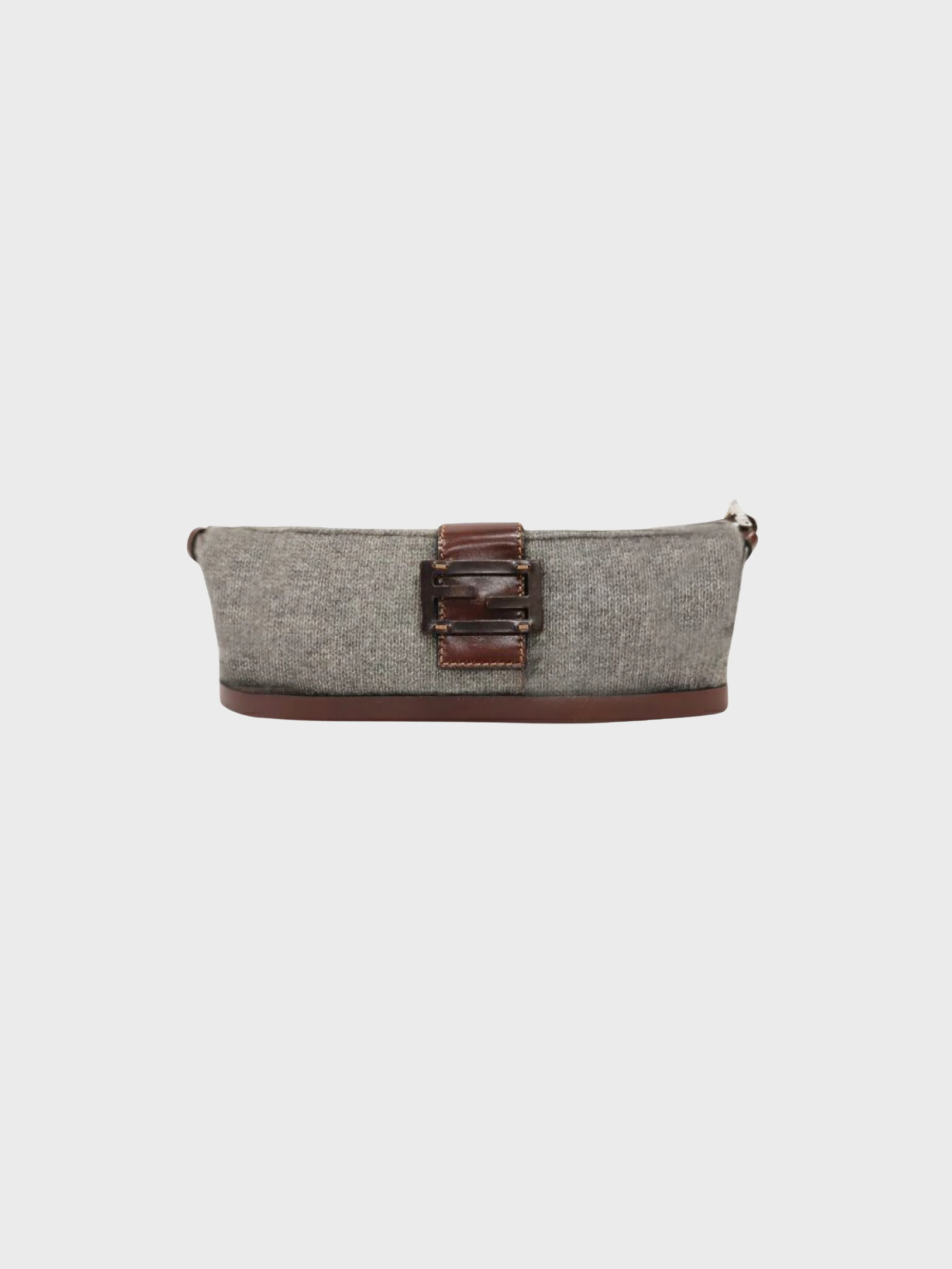 Fendi 2000s Green Brown Wool Logo Hardware Knit Shoulder Bag