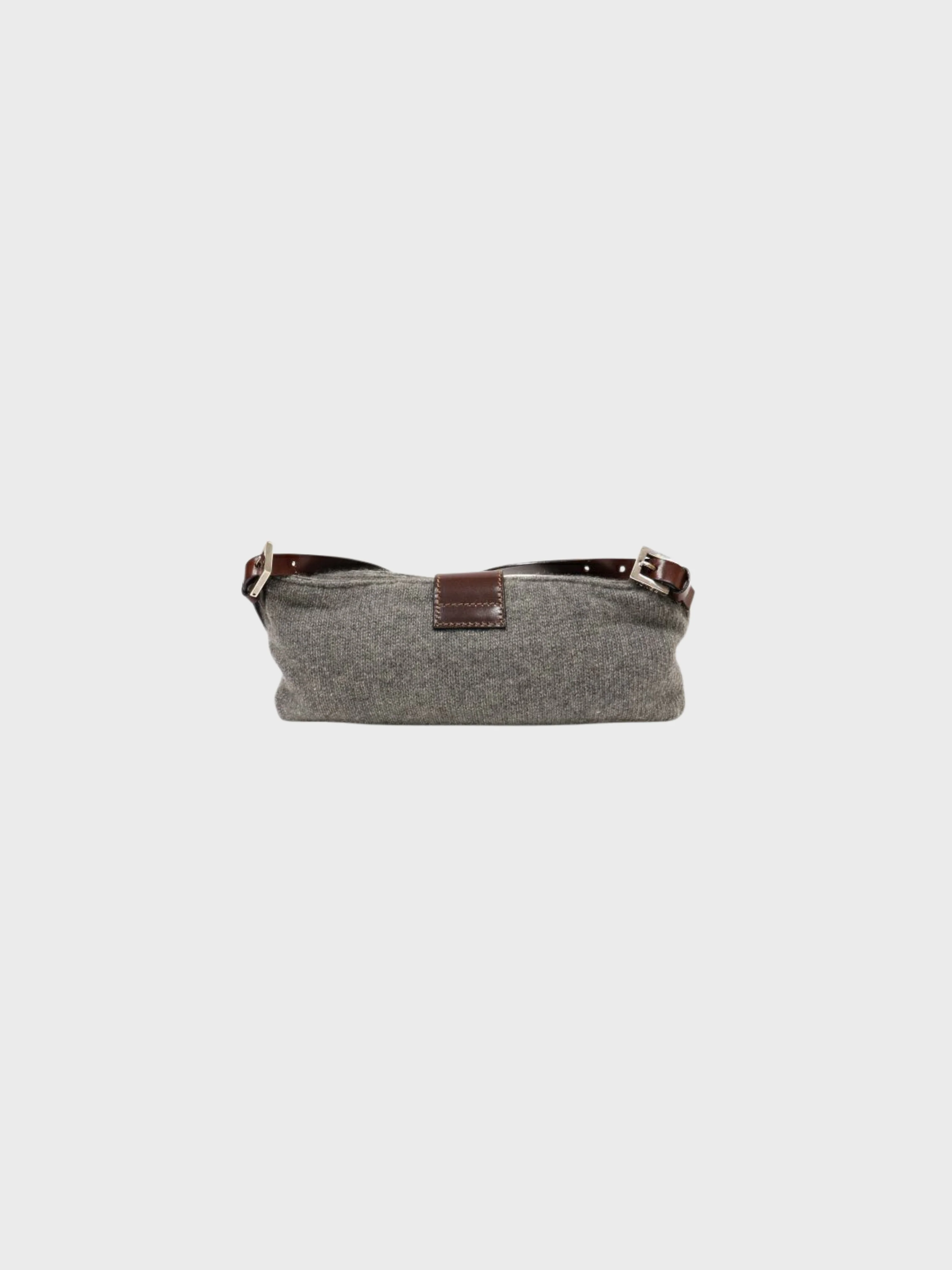 Fendi 2000s Green Brown Wool Logo Hardware Knit Shoulder Bag - Image 2