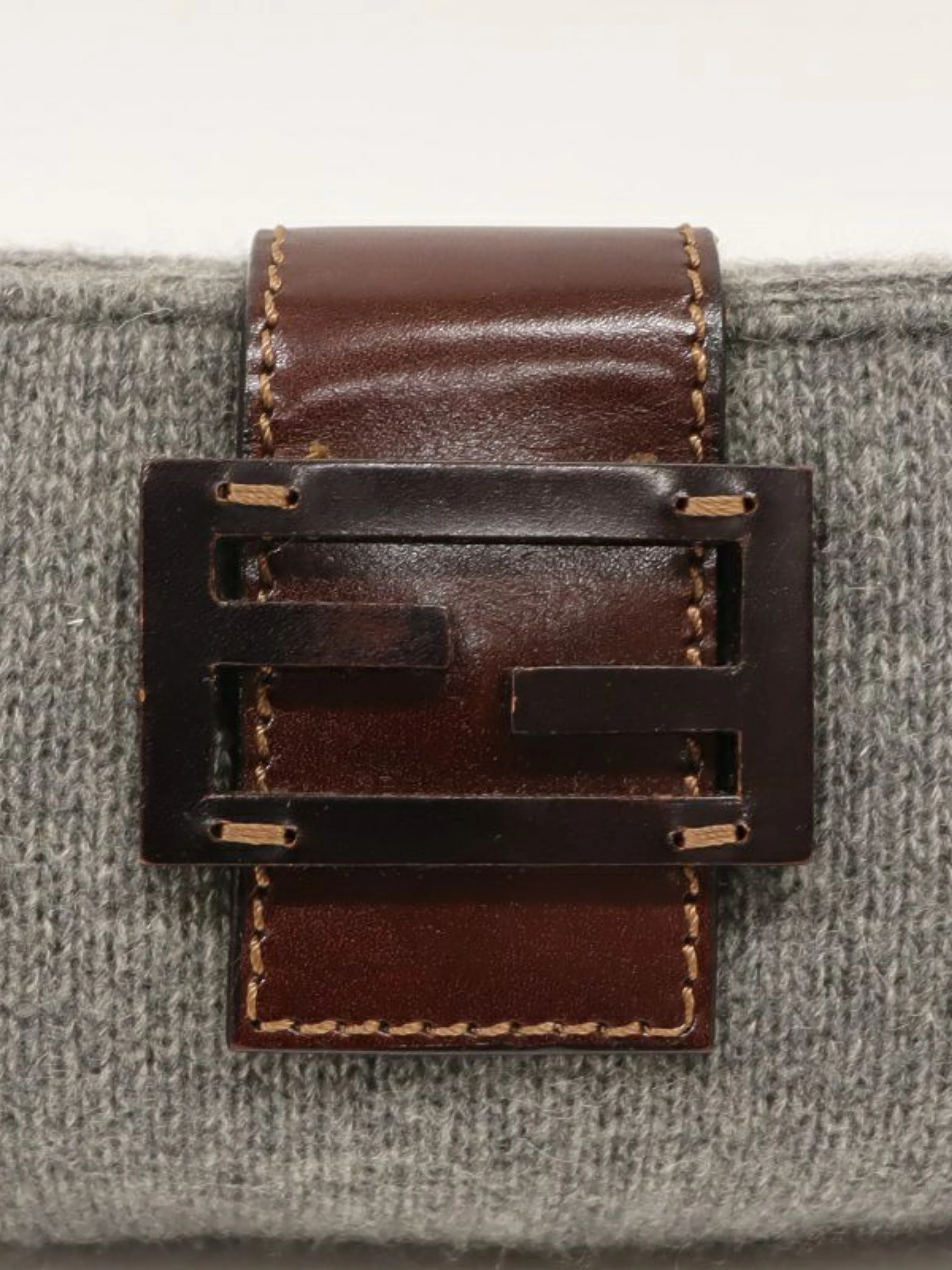 Fendi 2000s Green Brown Wool Logo Hardware Knit Shoulder Bag - Image 6