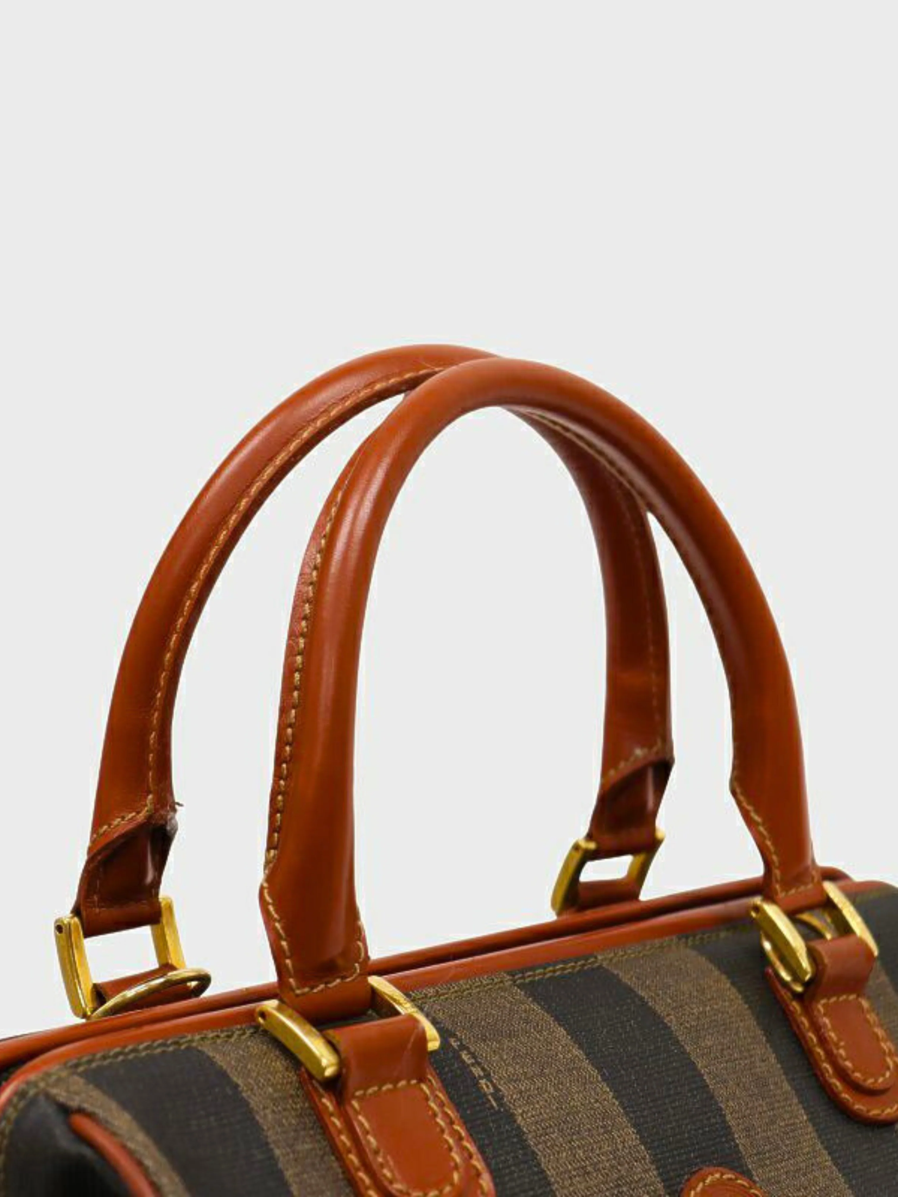 Fendi 2000s Khaki Black Brown Pequin Stripe 2-Way Bag - Image 8