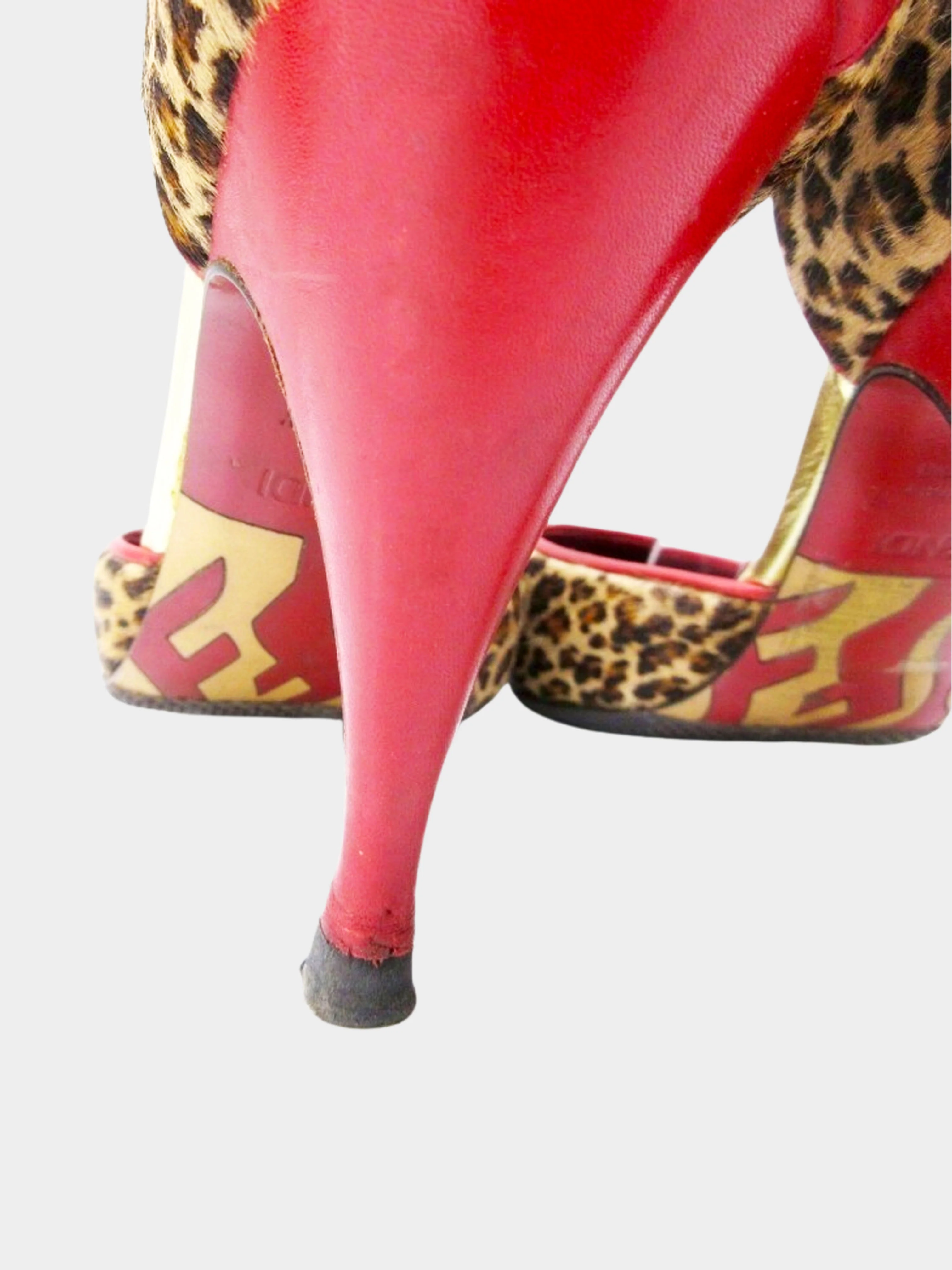 Fendi 2000s Leopard Print and Red Leather Ponyhair Heels - Image 6