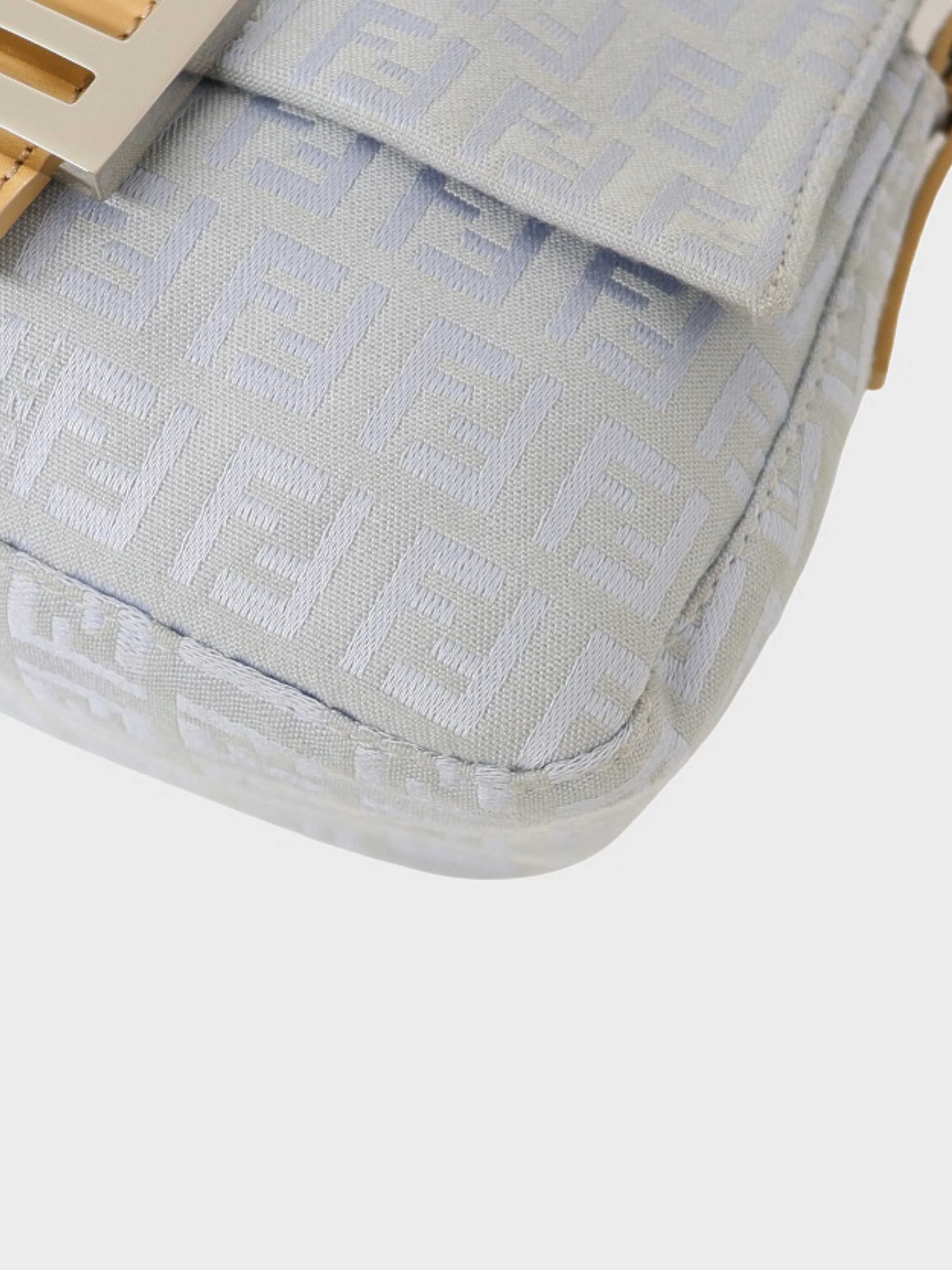 Fendi 2000s Light Blue Beige Zucchino Canvas Leather Mini Mamma Bucket Bag - Image 4