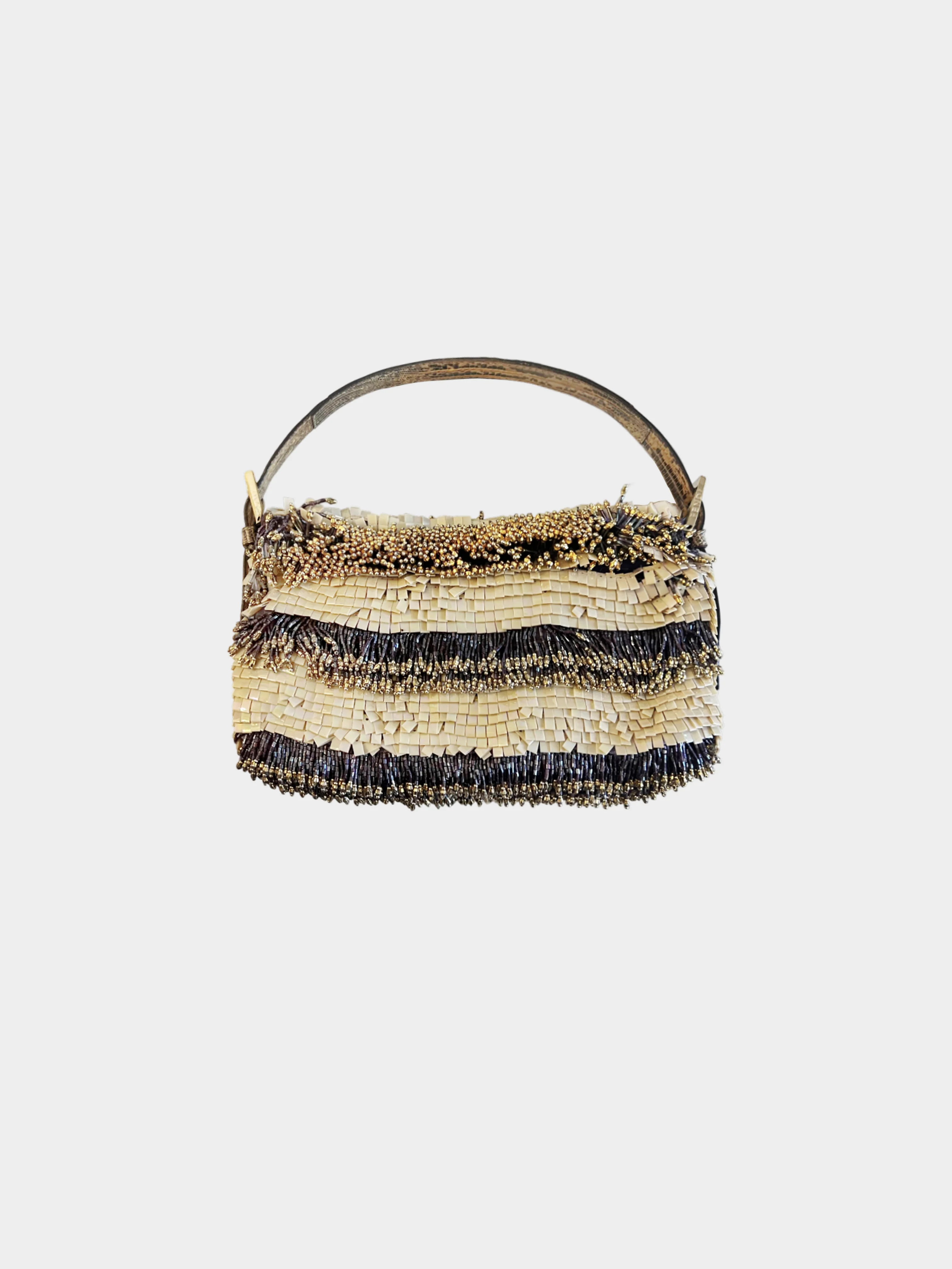 Fendi 2000s Mother of Pearl Beaded Baguette with Lizard Trim - Image 2