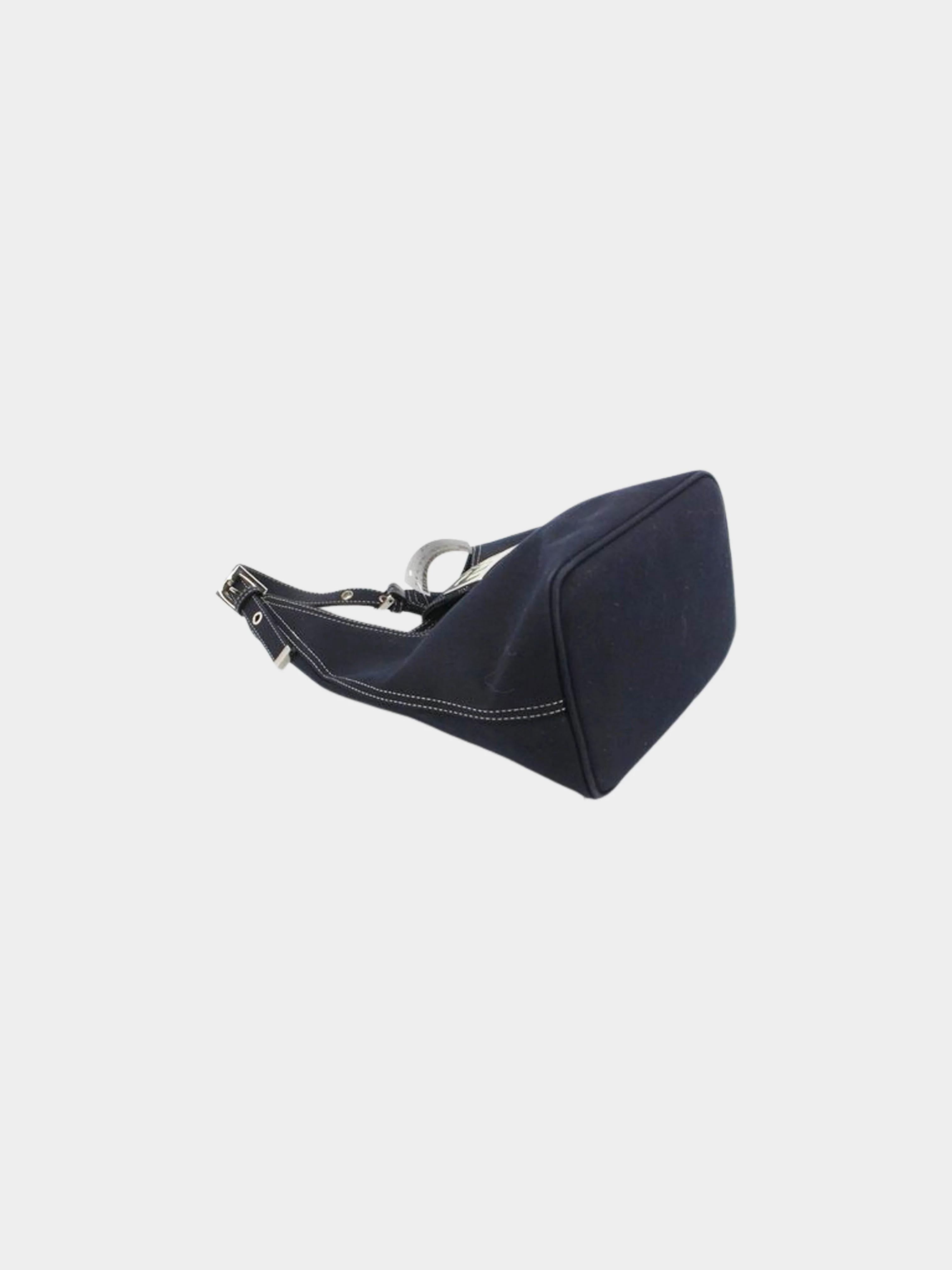 Fendi 2000s Navy Blue Canvas Marble Enamel FF Logo Mamma Bucket Bag - Image 4
