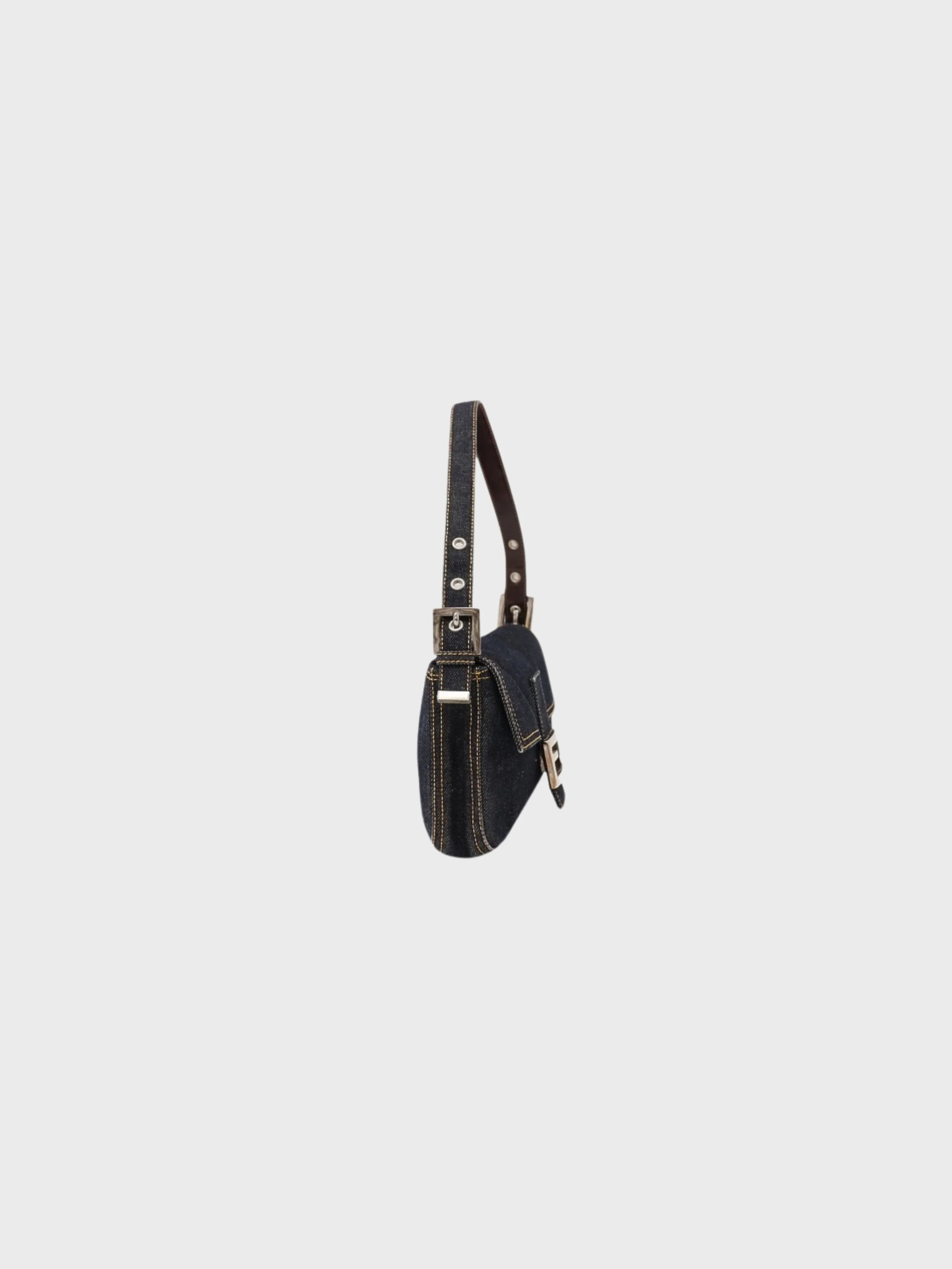 Fendi 2000s Navy Denim Baguette Shoulder Bag - Image 3
