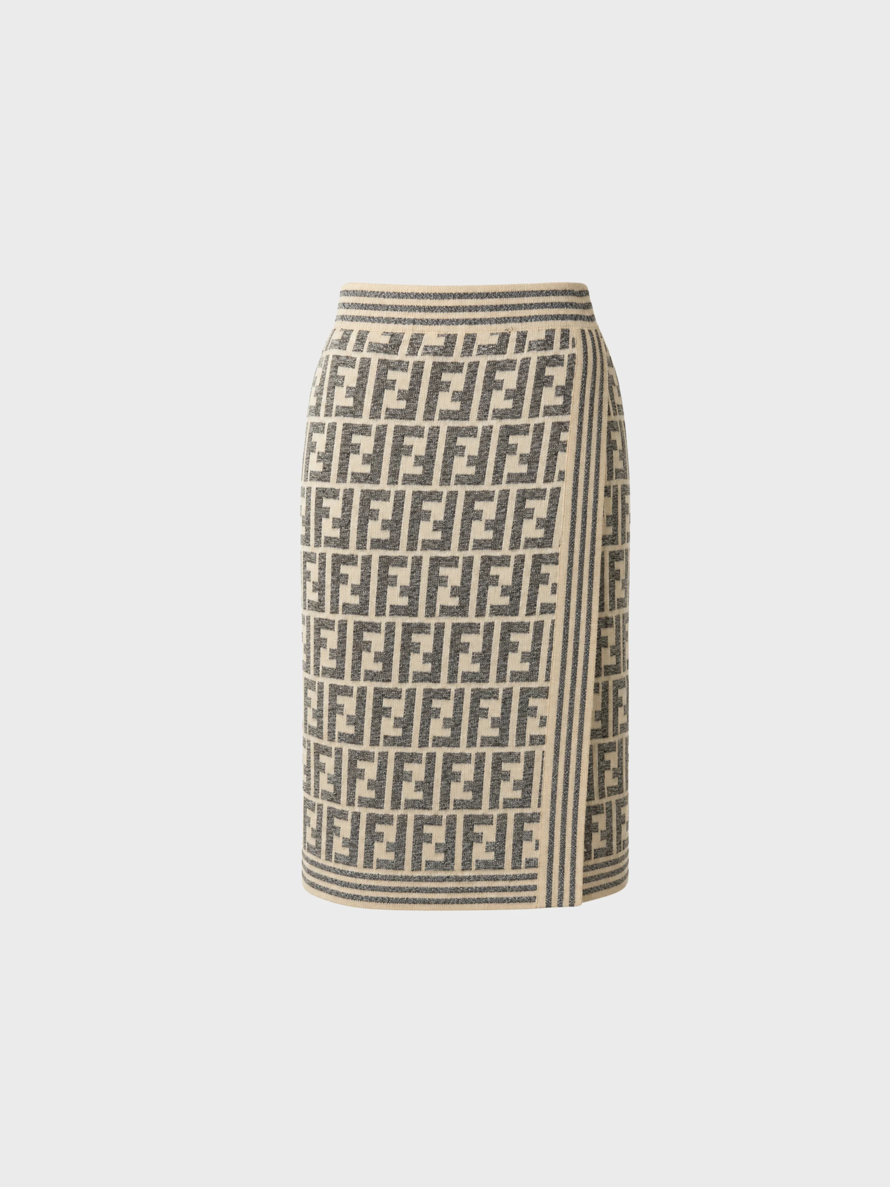 Fendi 2000s Off White Cotton Zucca Pattern Wrap Skirt