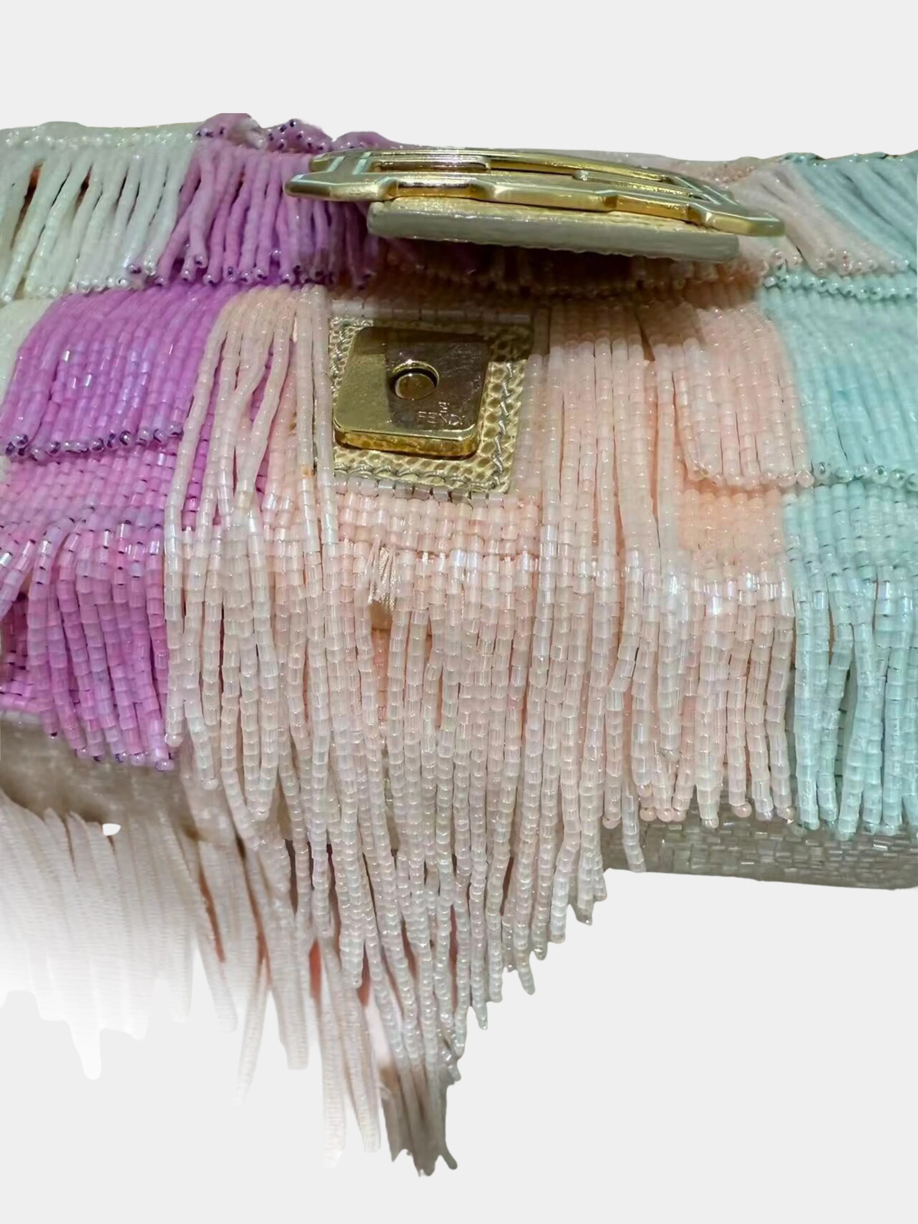 Fendi 2000s Pastel Multicolor Beaded Fringe Baguette - Image 6
