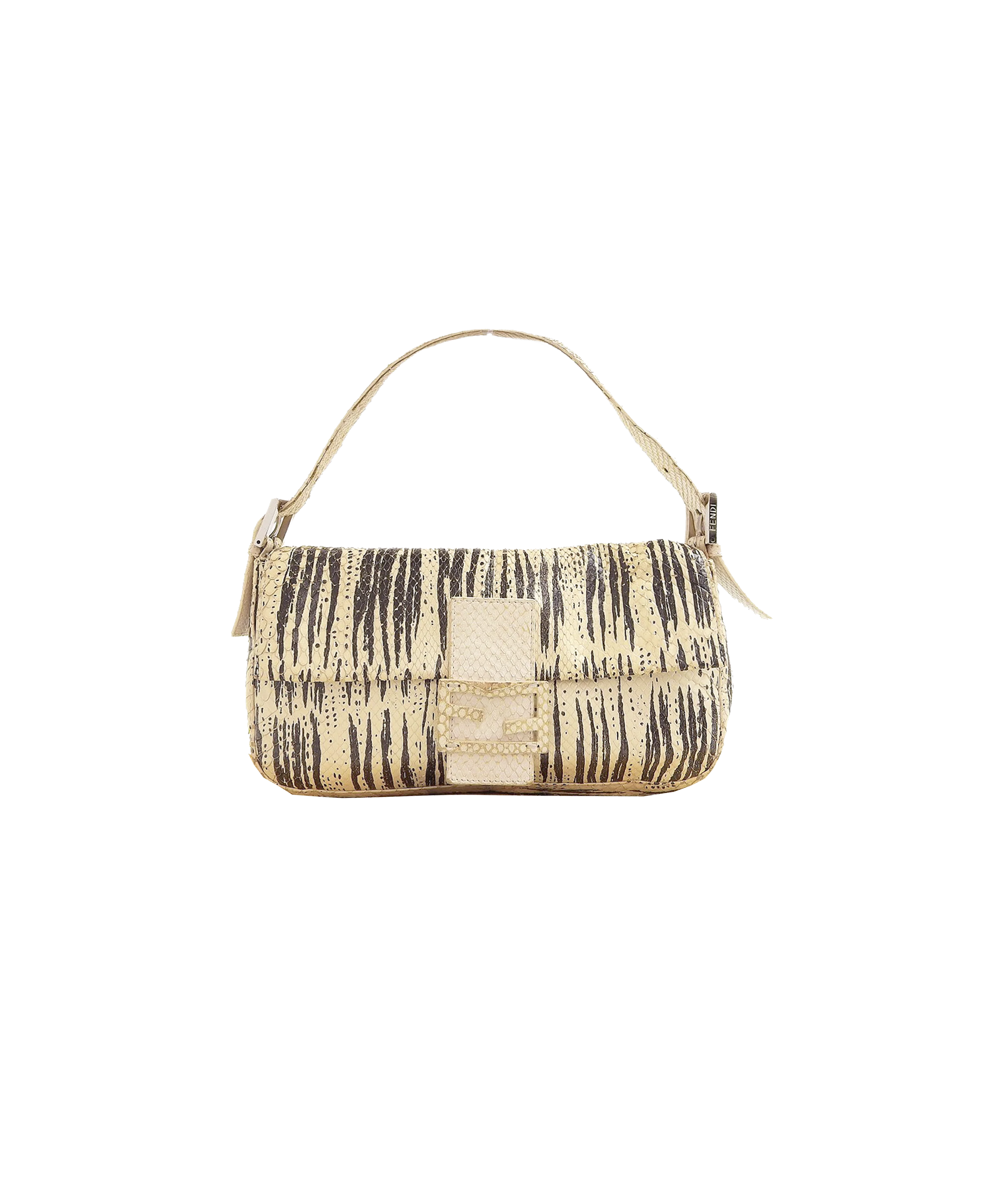 Fendi 2000s Python Leather Beige Striped Baguette
