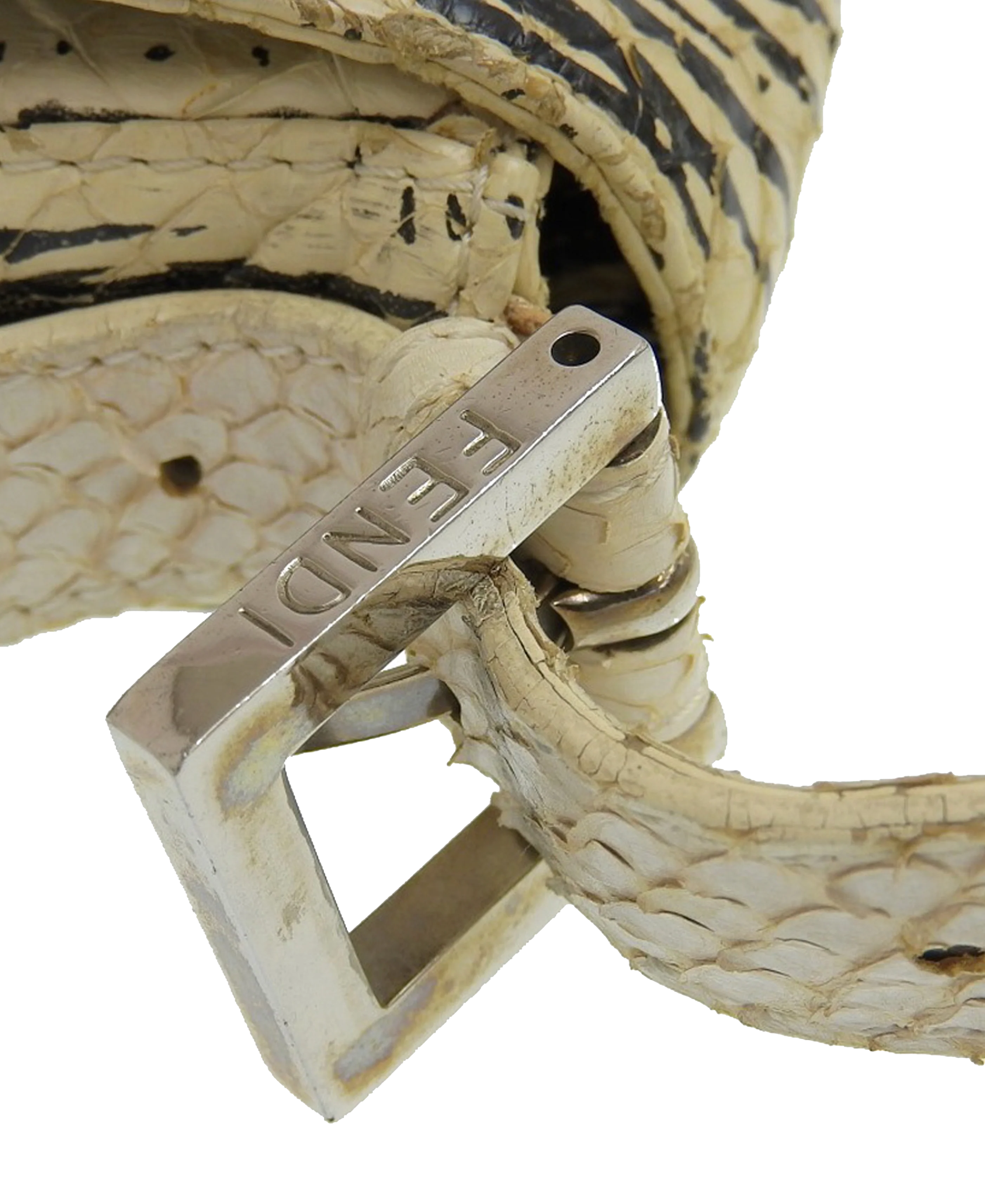 Fendi 2000s Python Leather Beige Striped Baguette - Image 3