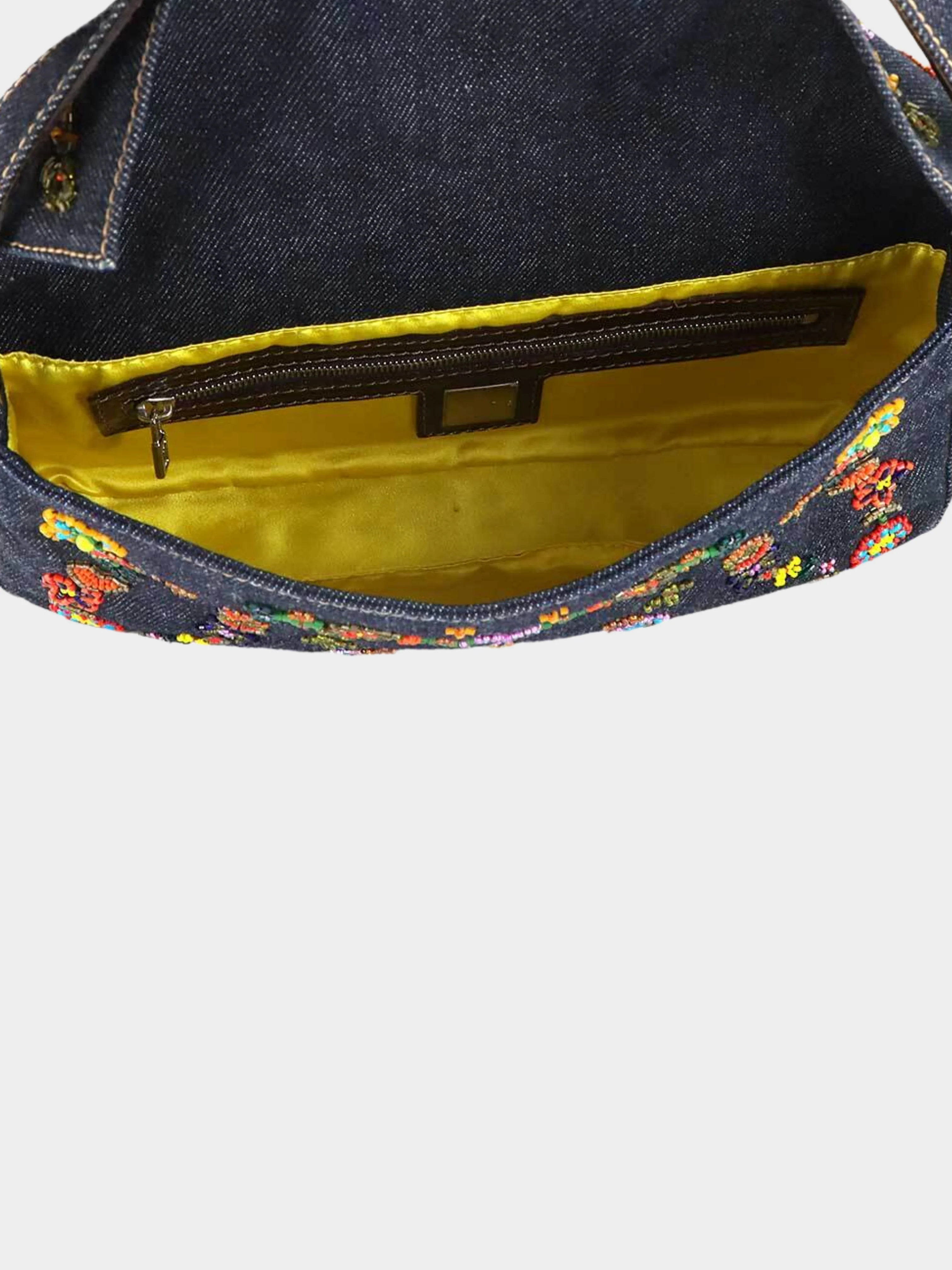 Fendi 2000s Rare Floral Beaded Denim Baguette - Image 5