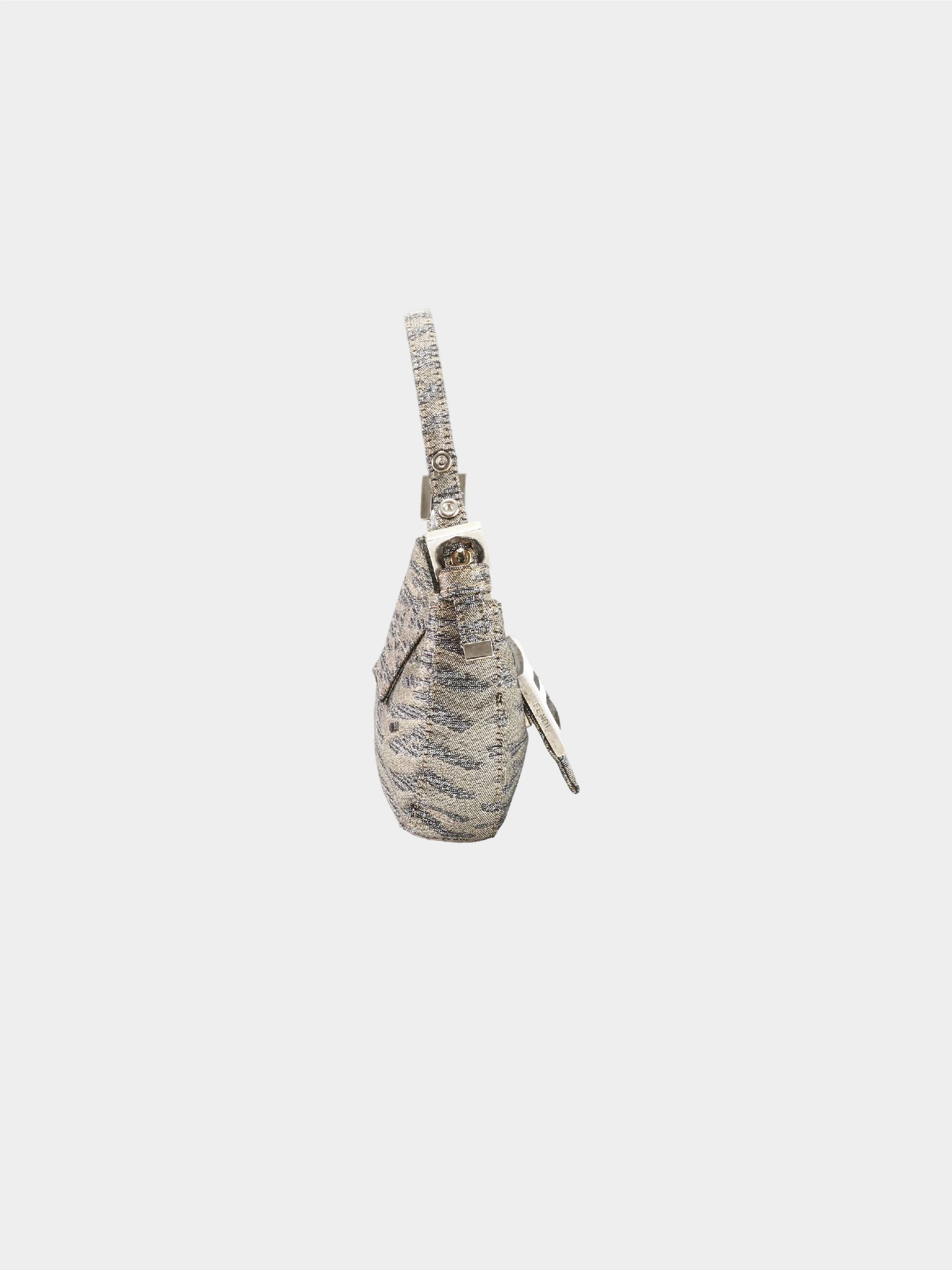 Fendi 2000s Rare Gold and Silver Glitter Tiger Print Mini Croissant Bag - Image 4