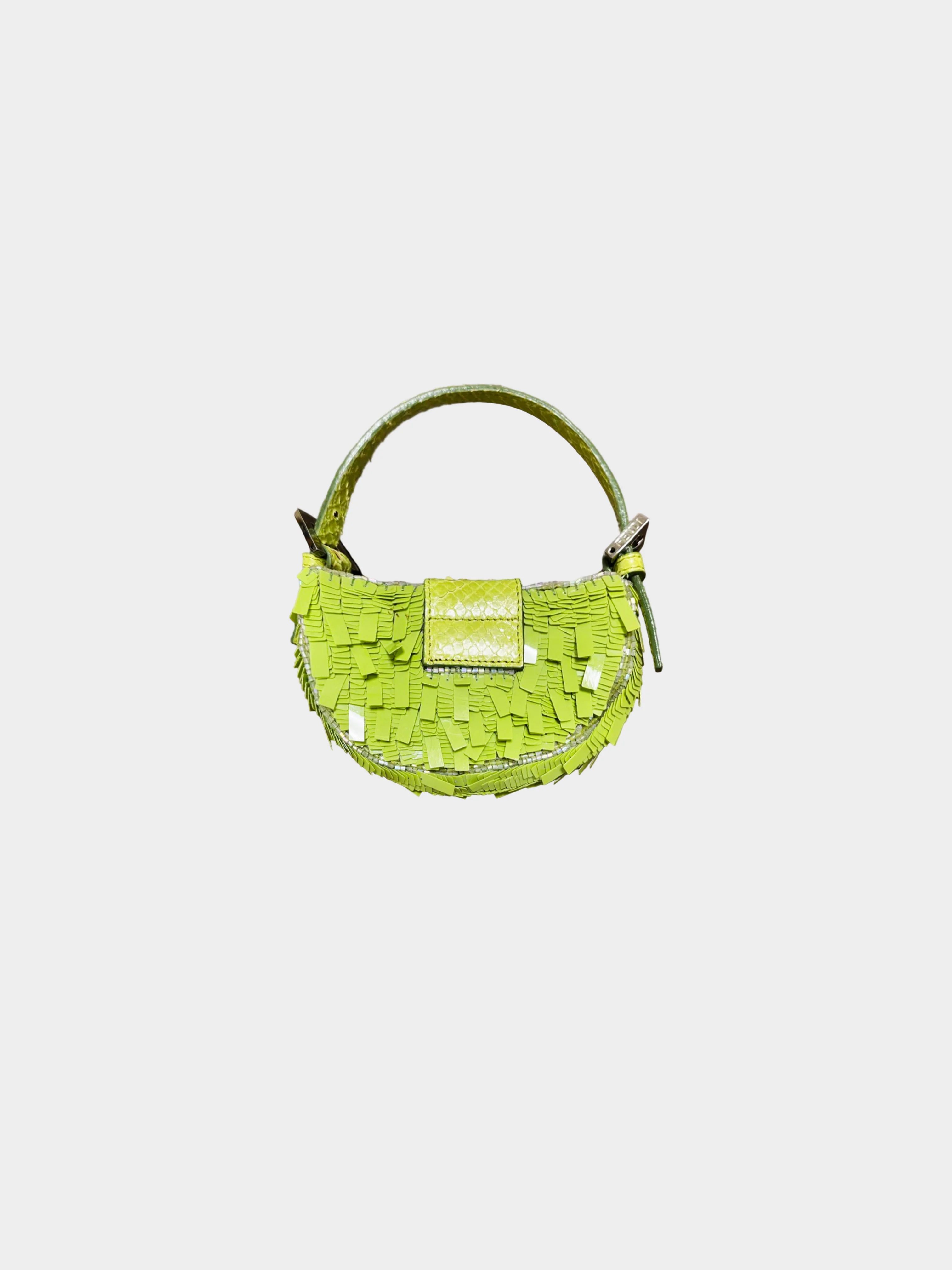 Fendi 2000s Rare Green Sequin and Beaded Mini Croissant Bag - Image 2