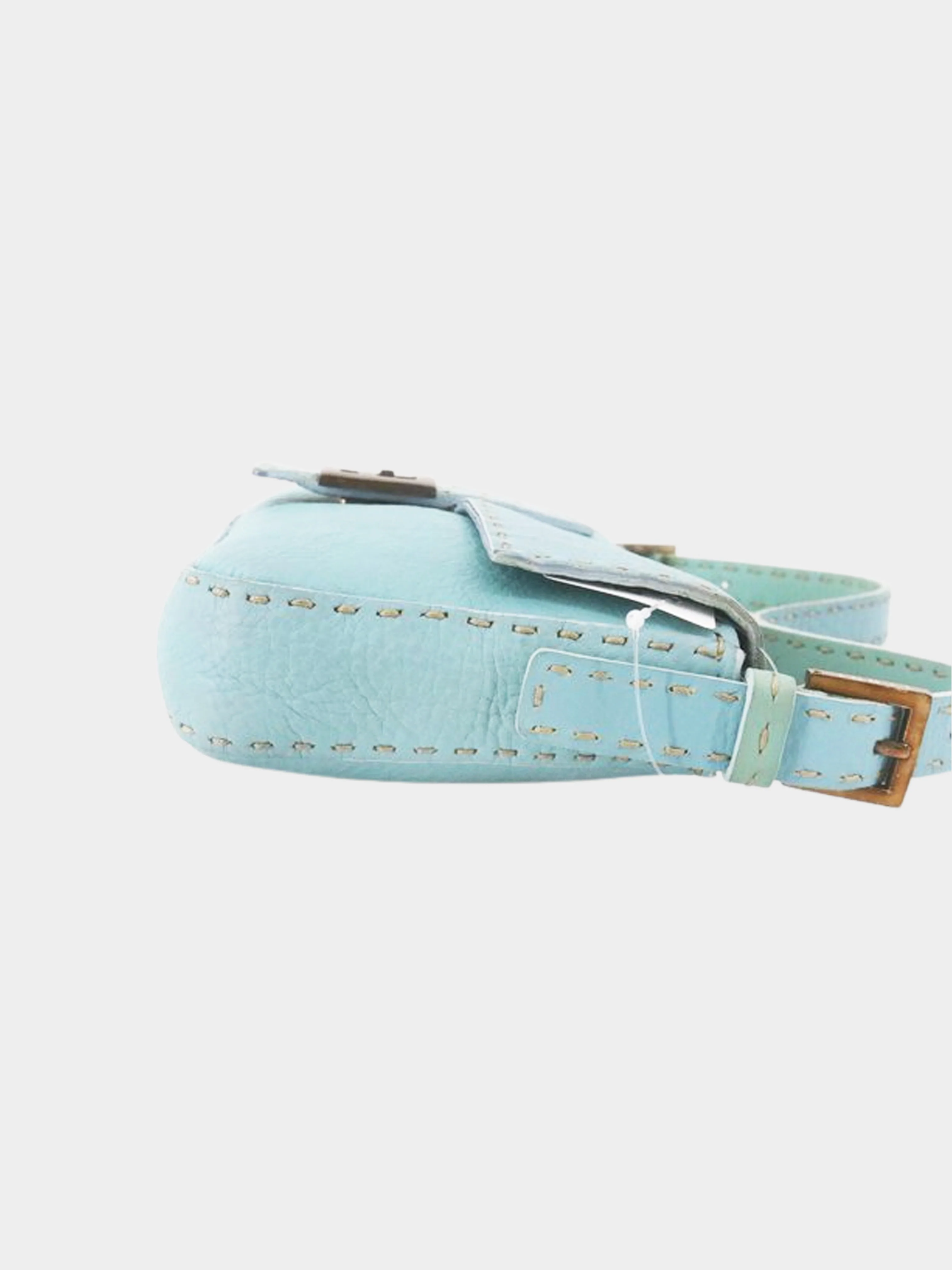 Fendi 2000s Sky Blue Pebbled Leather Selleria Baguette - Image 3