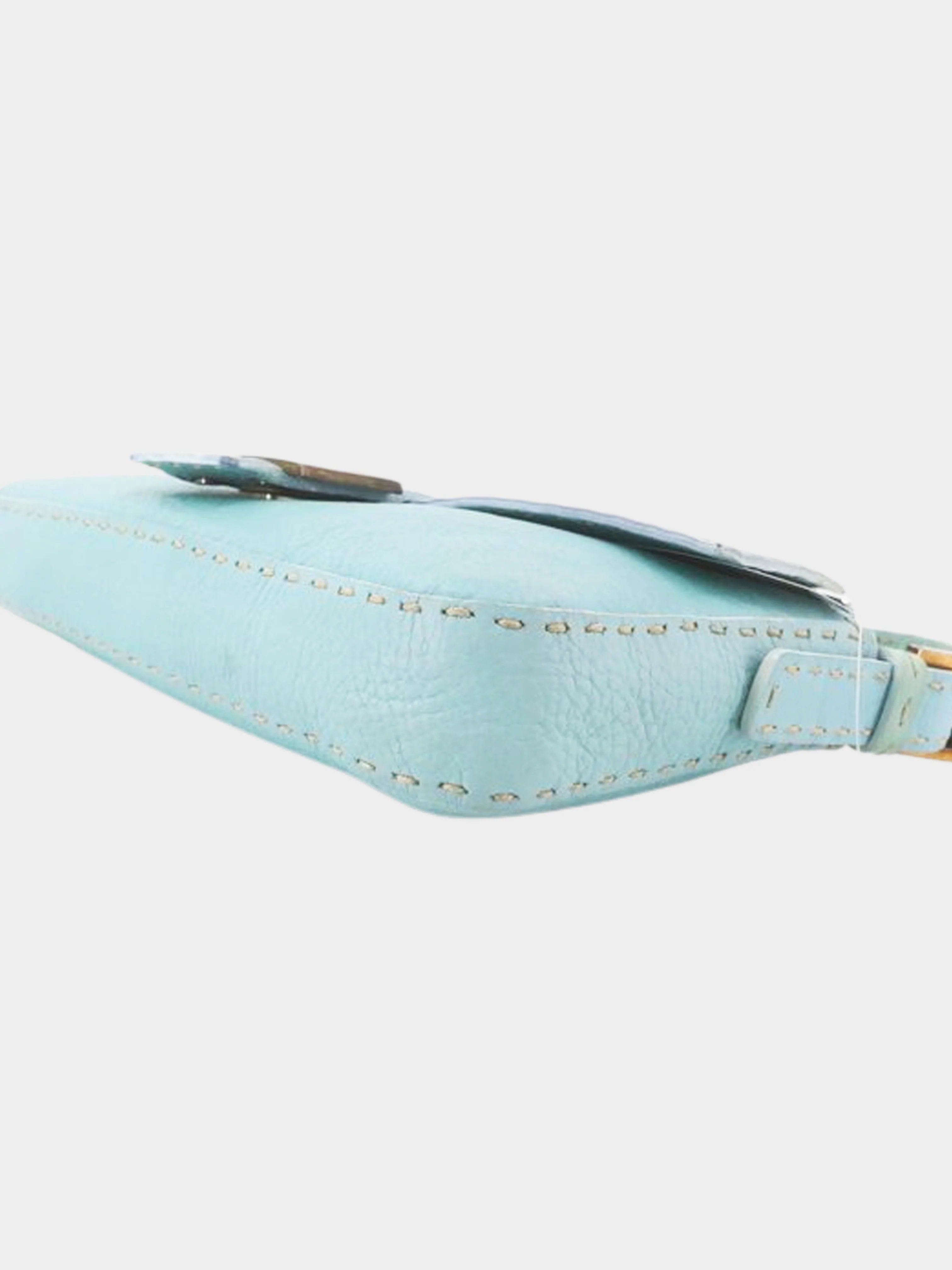 Fendi 2000s Sky Blue Pebbled Leather Selleria Baguette - Image 4