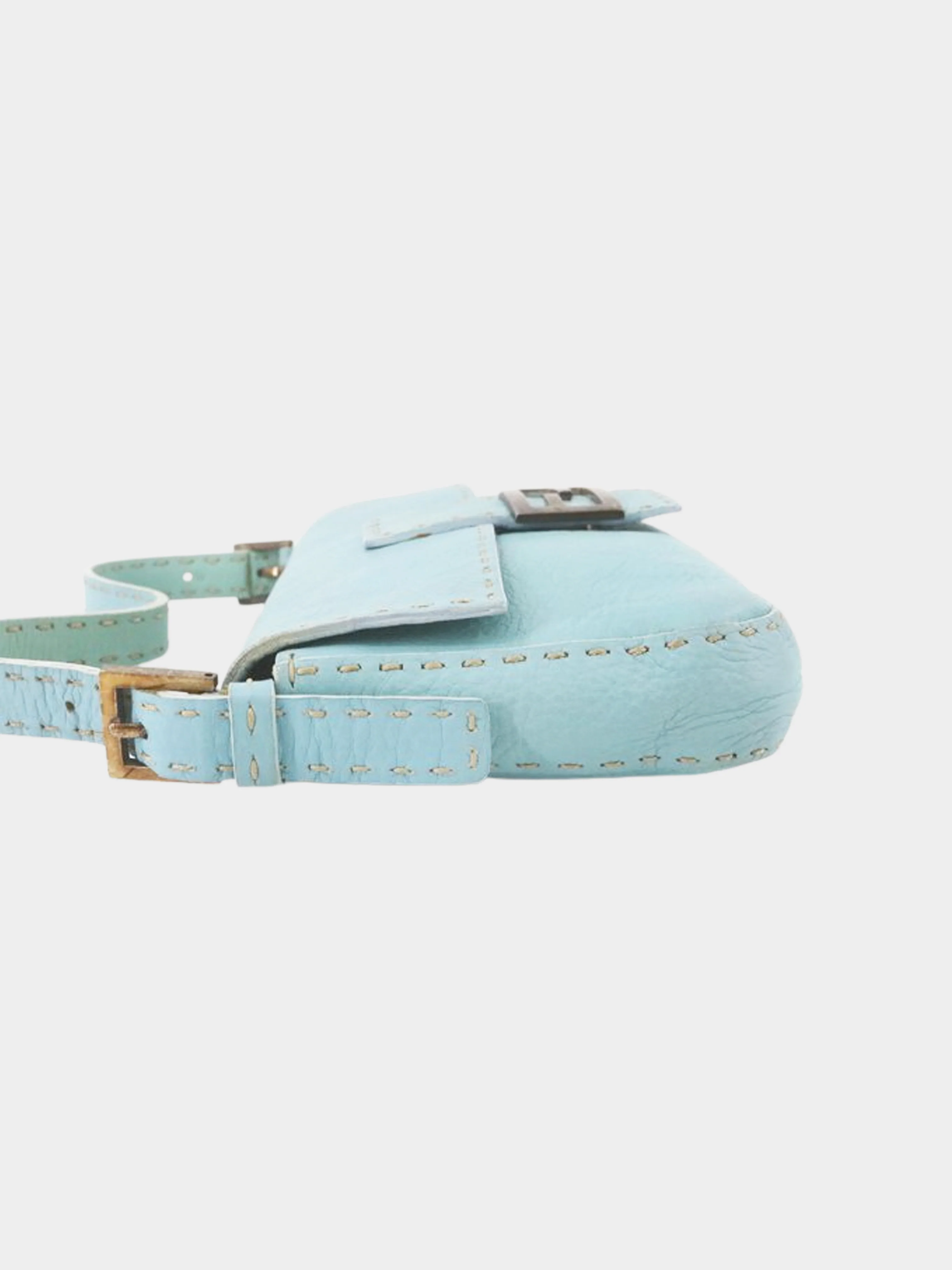 Fendi 2000s Sky Blue Pebbled Leather Selleria Baguette - Image 5